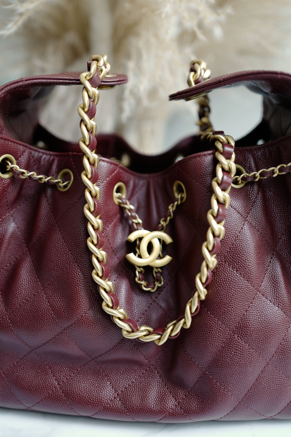 NEW CHANEL Spring-Summer 2025 25S Small Hobo Bag Grained Calfskin Burgundy