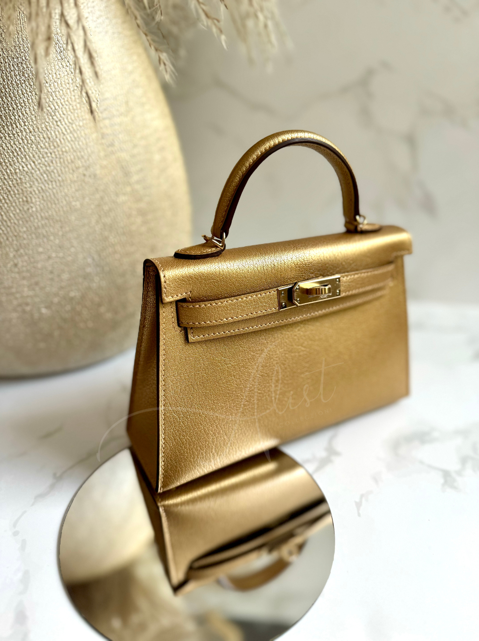 Hermès Mini Kelly Dore Metallic Gold Chèvre Olympic 2024 Champagne HW NEW