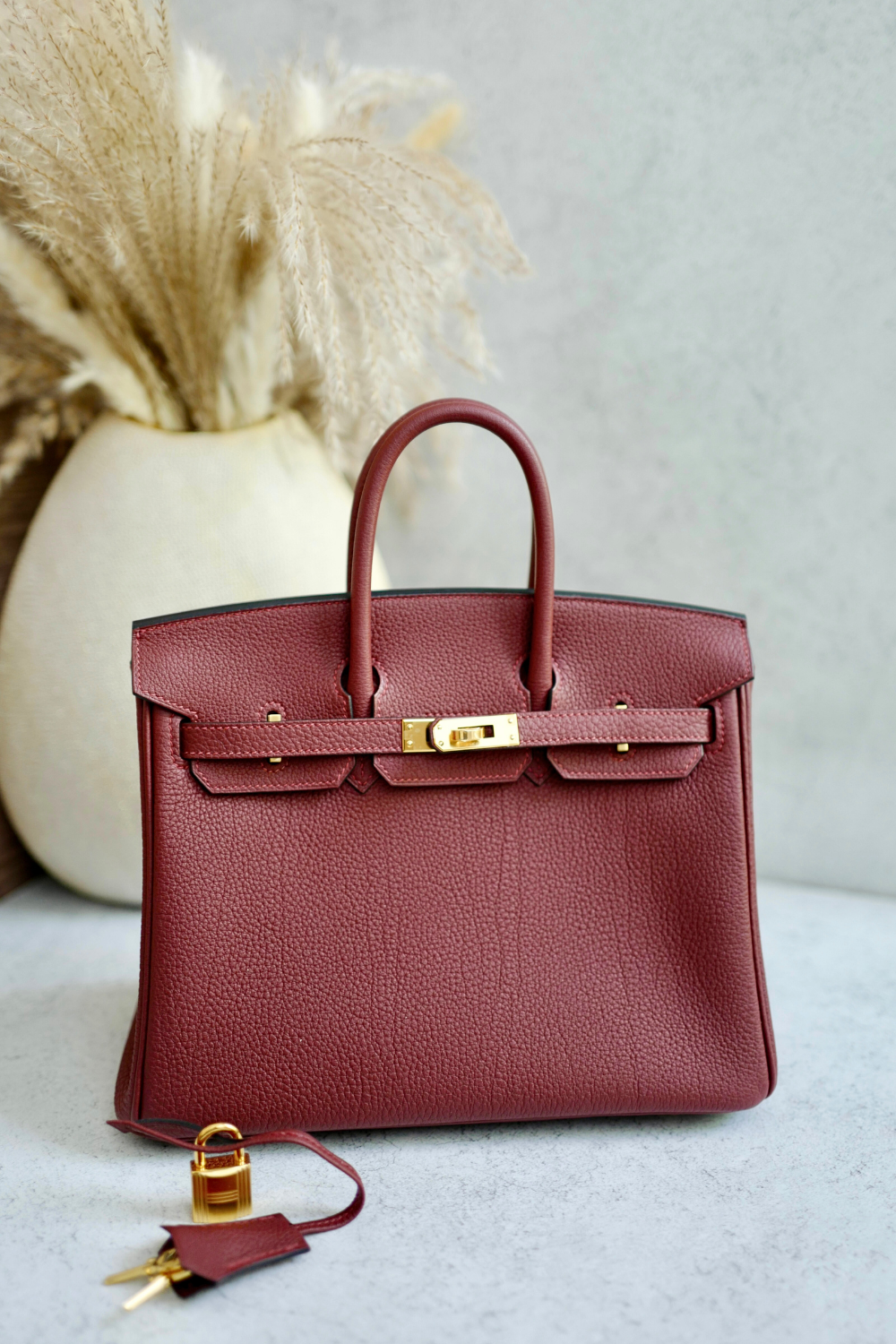 Hermes Birkin 25 Rouge H Togo Gold Hardware Complete W Stamp 2024