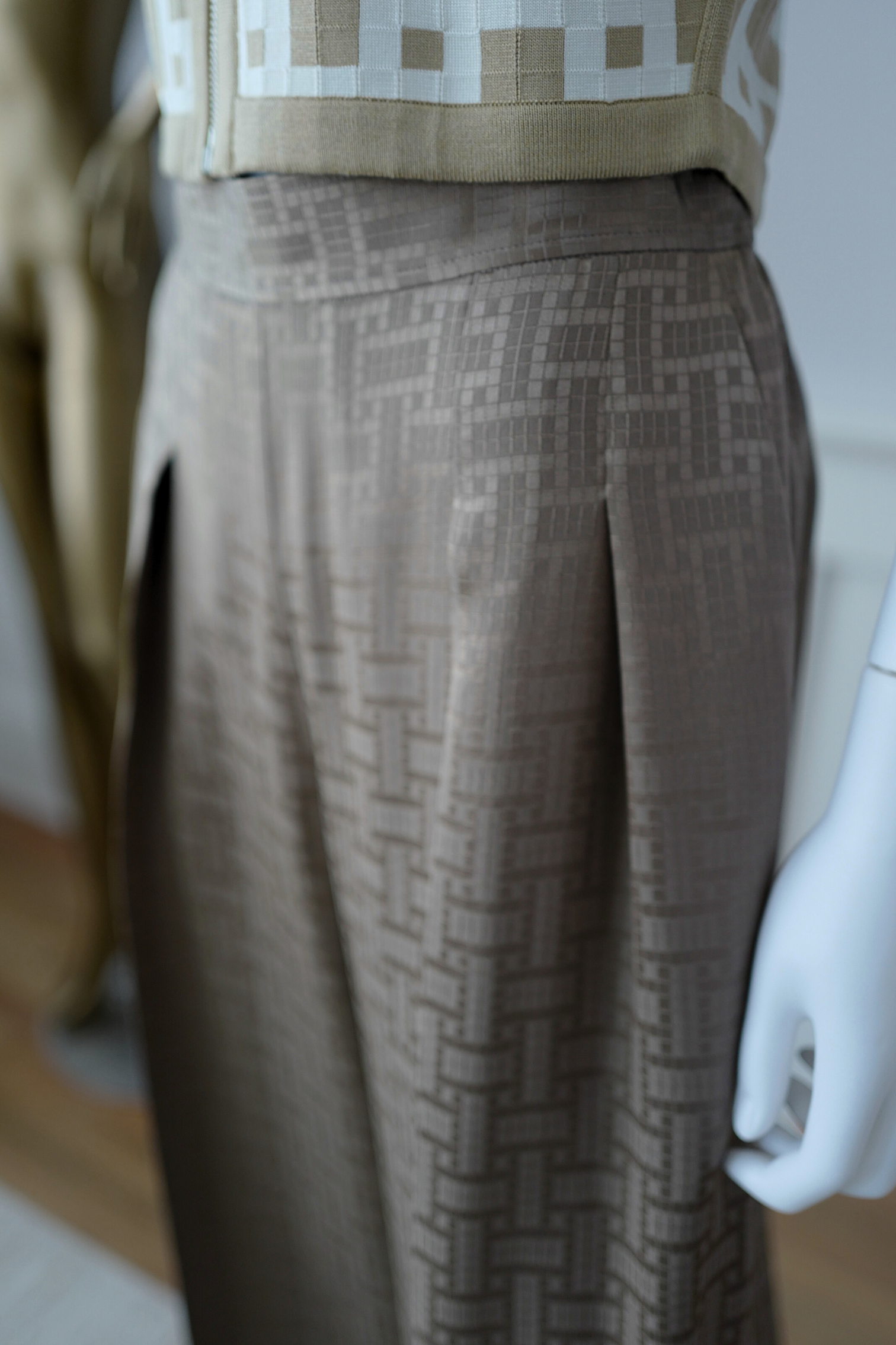 NEW Hermès "Mosaique" Wide Leg Pants Etoupe Size 34