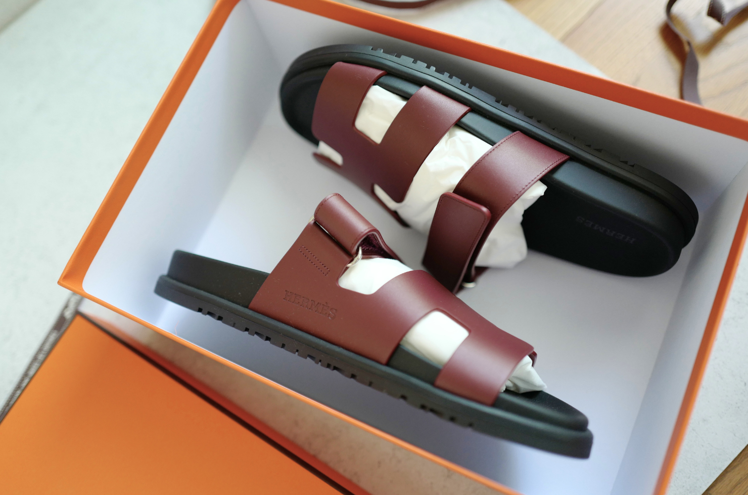 BNIB Hermès Chypre Sandals Rouge H Calfskin Leather Size 38.5