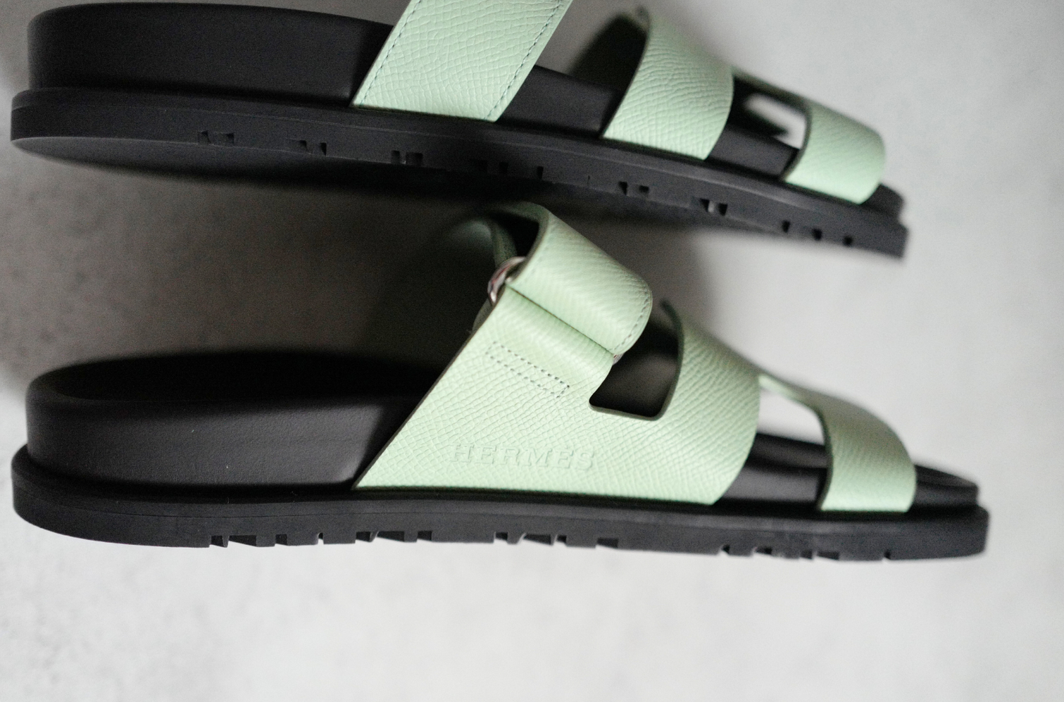BNIB Hermès Chypre Sandals Vert Jade Green Leather Women’s Size 37