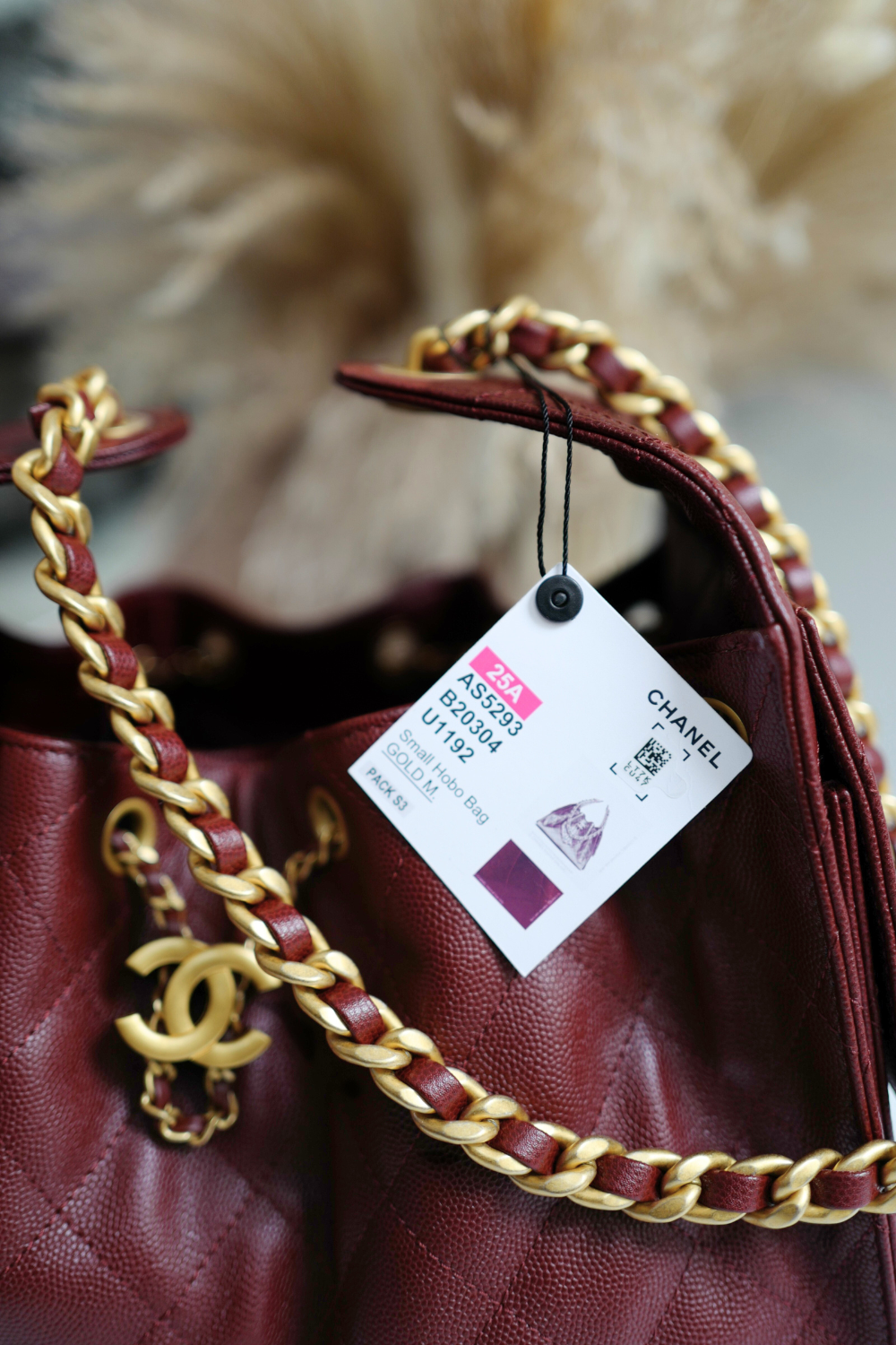 NEW CHANEL Spring-Summer 2025 25S Small Hobo Bag Grained Calfskin Burgundy