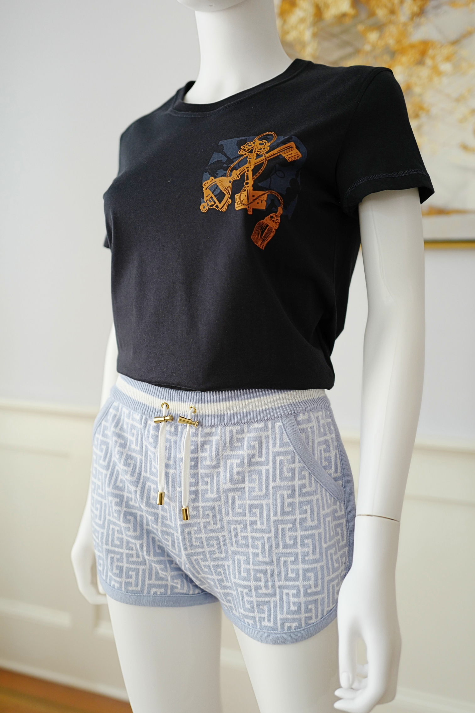 Balmain Monogram Jacquard Wool Blend Tennis Shorts size 36 NEW