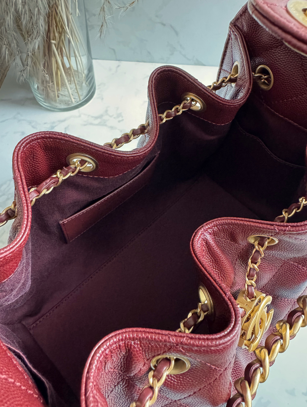 NEW CHANEL Spring-Summer 2025 25S Small Hobo Bag Grained Calfskin Burgundy