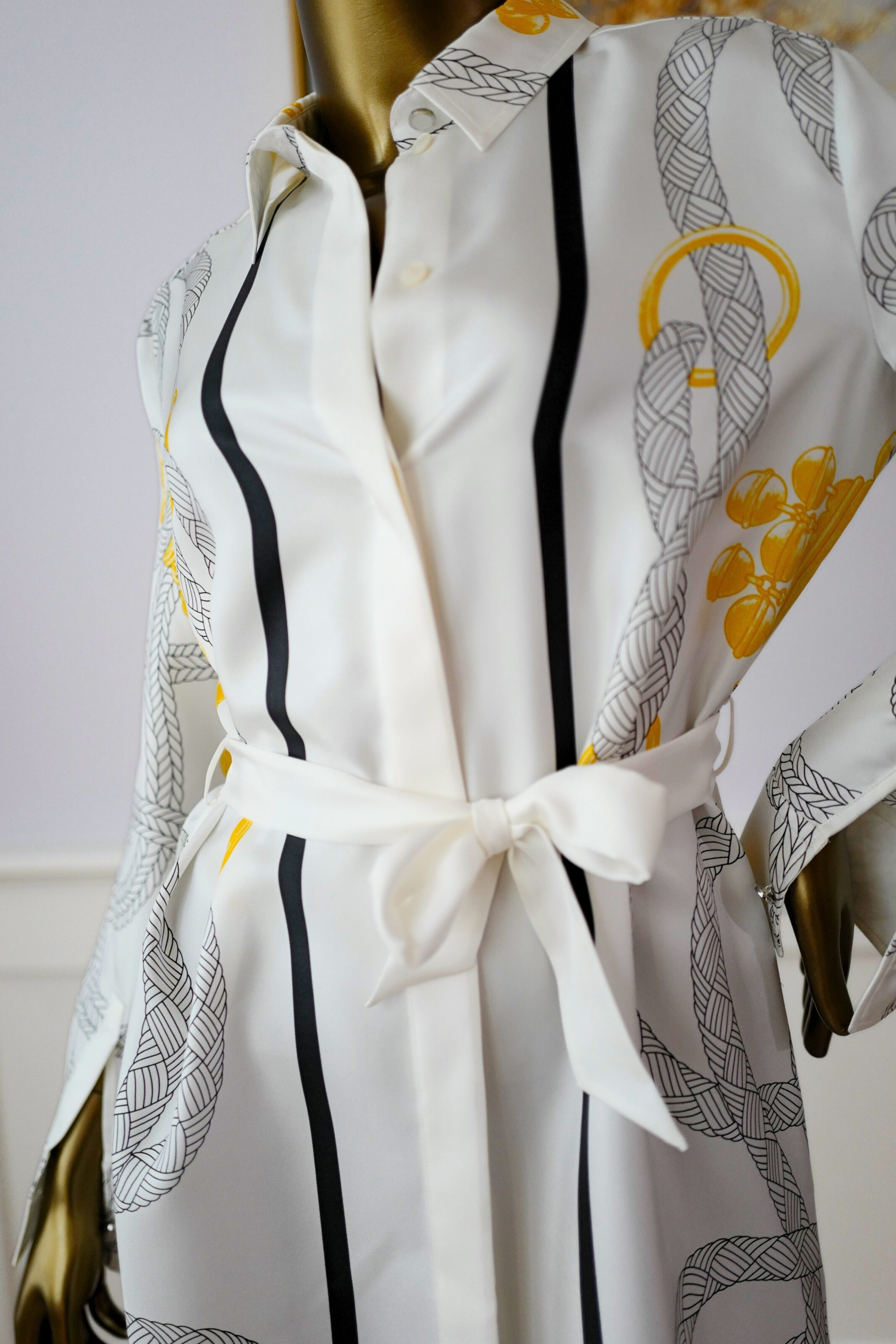 NEW Hermès "Palefroi Remix" Shirt Dress Blanc Nacre Silk Size 36