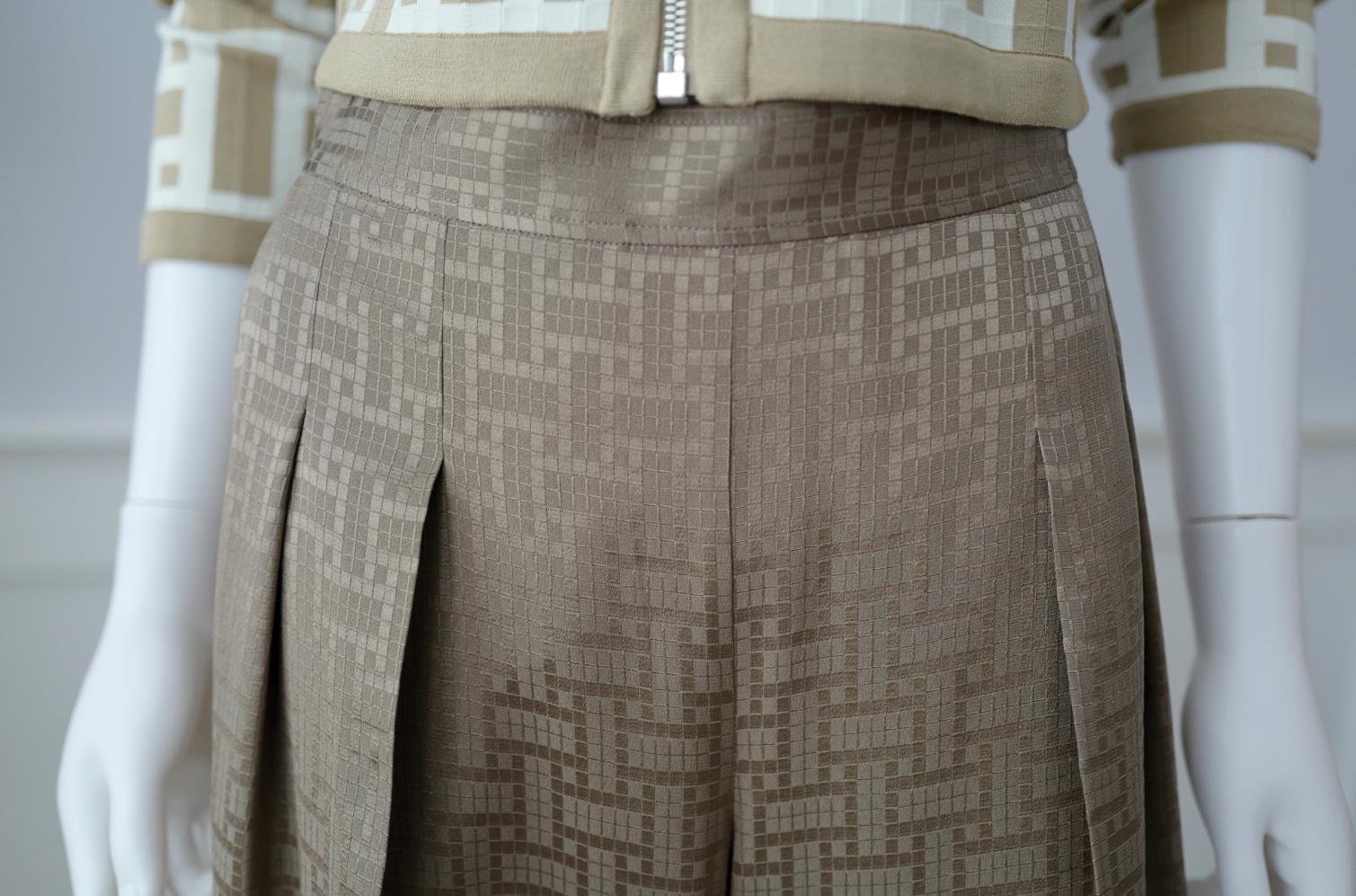 NEW Hermès "Mosaique" Wide Leg Pants Etoupe Size 34