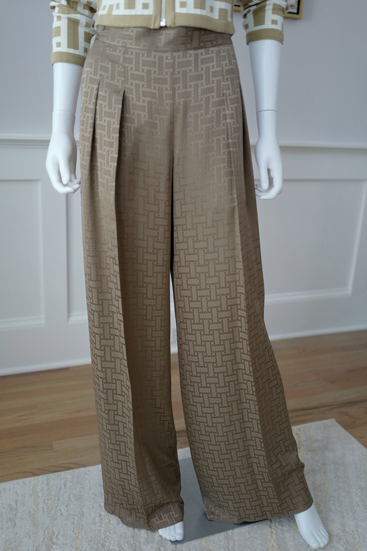 NEW Hermès "Mosaique" Wide Leg Pants Etoupe Size 34