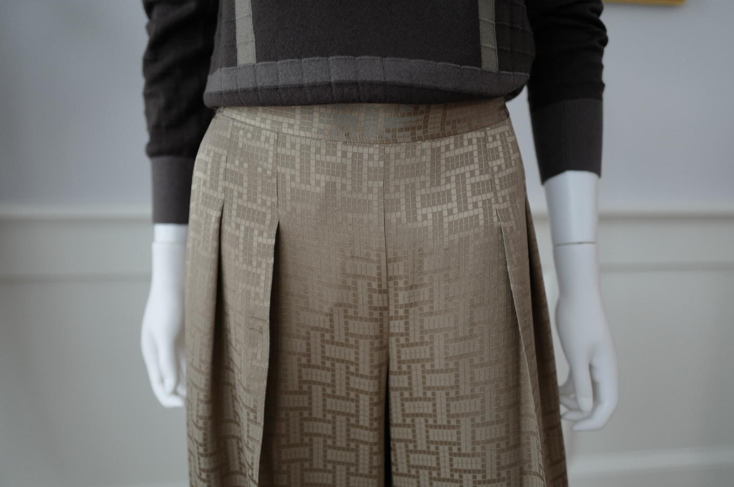 NEW Hermès "Mosaique" Wide Leg Pants Etoupe Size 34