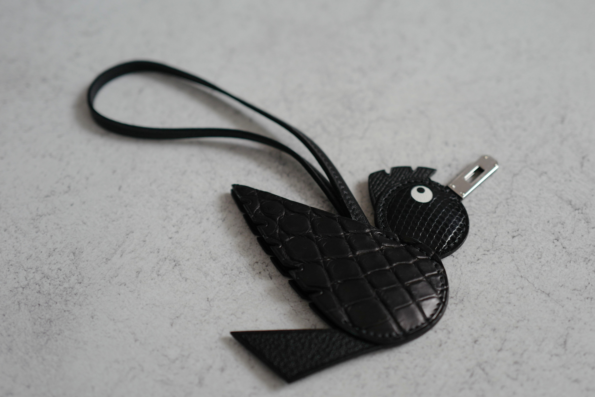 Hermès Birdy Charm Noir Alligator/Lizard/Epsom Calfskin Palladium Hardware