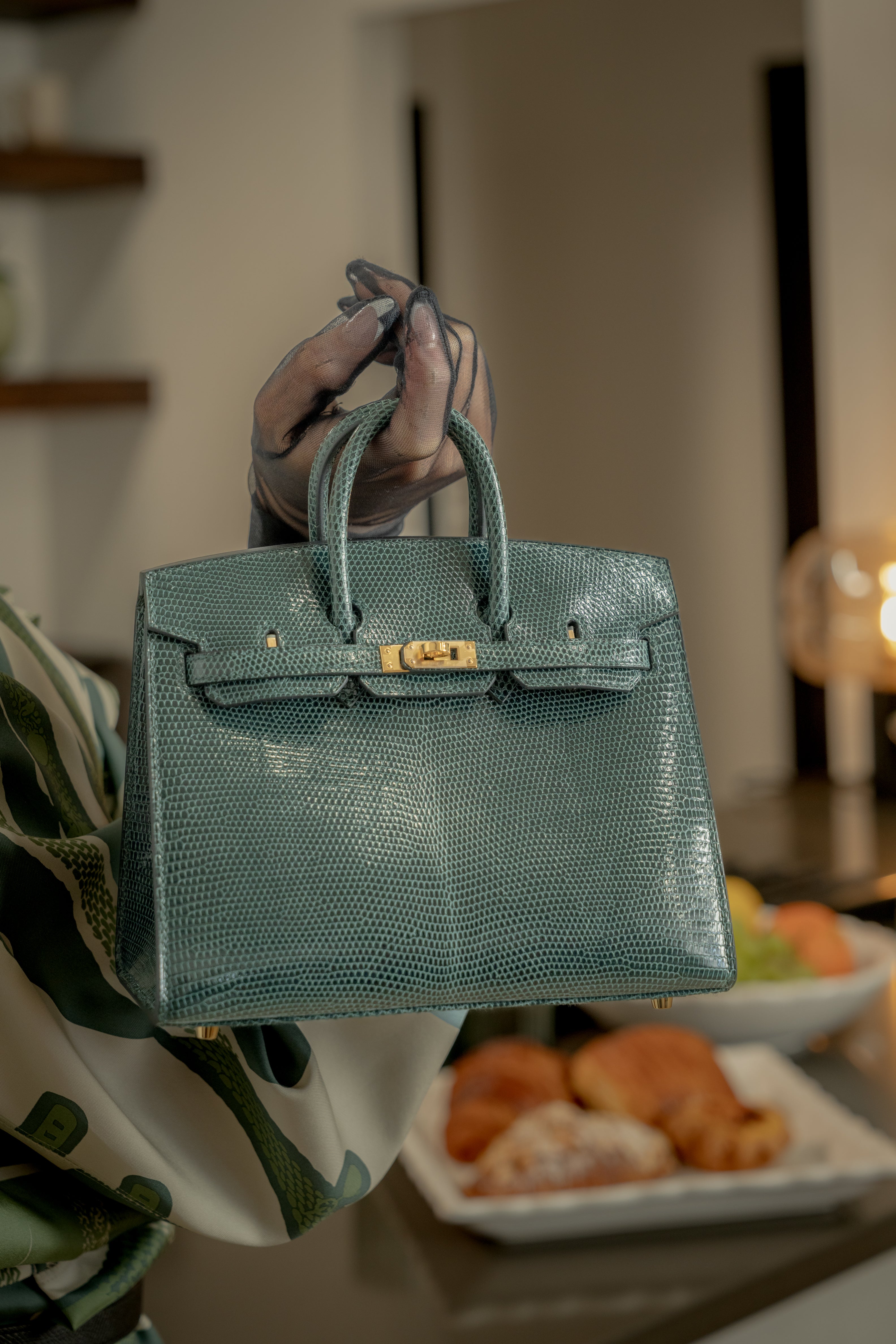 Hermes BIRKIN 20 Lizard Lisse in Vert Cypress Gold Hardware