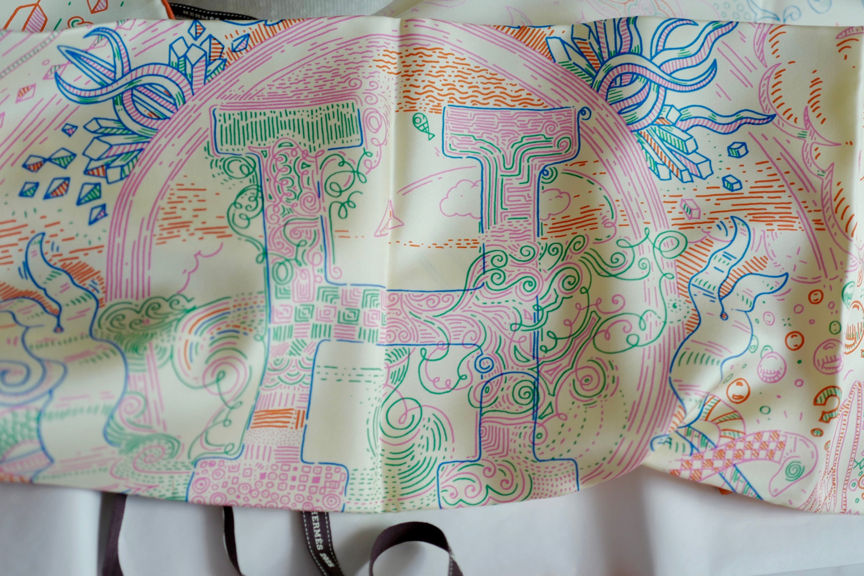 NEW Hermes Please Hold The Line Ac/Vanilla/Bleu 90 silk scarf