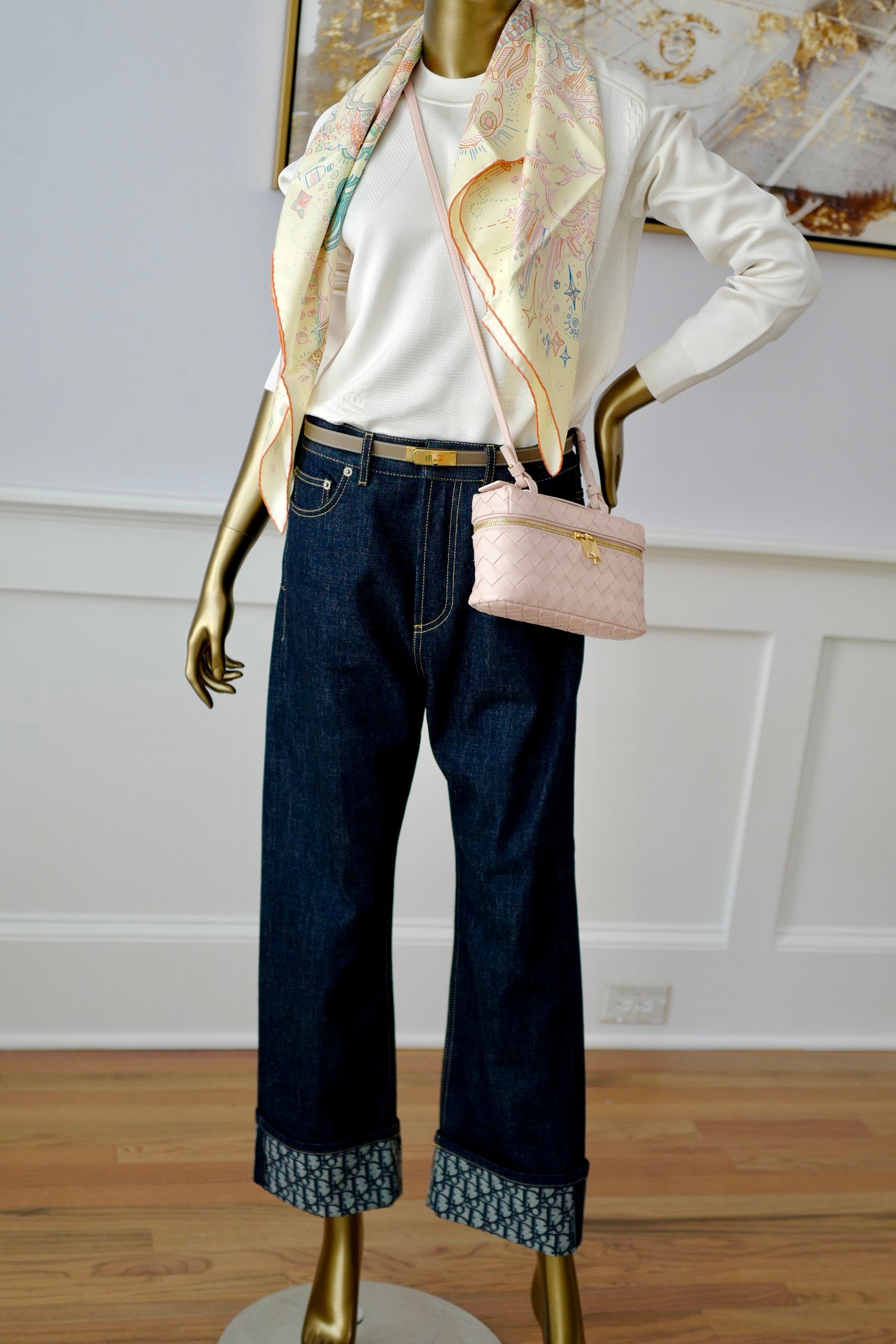 NEW Hermes Please Hold The Line Ac/Vanilla/Bleu 90 silk scarf