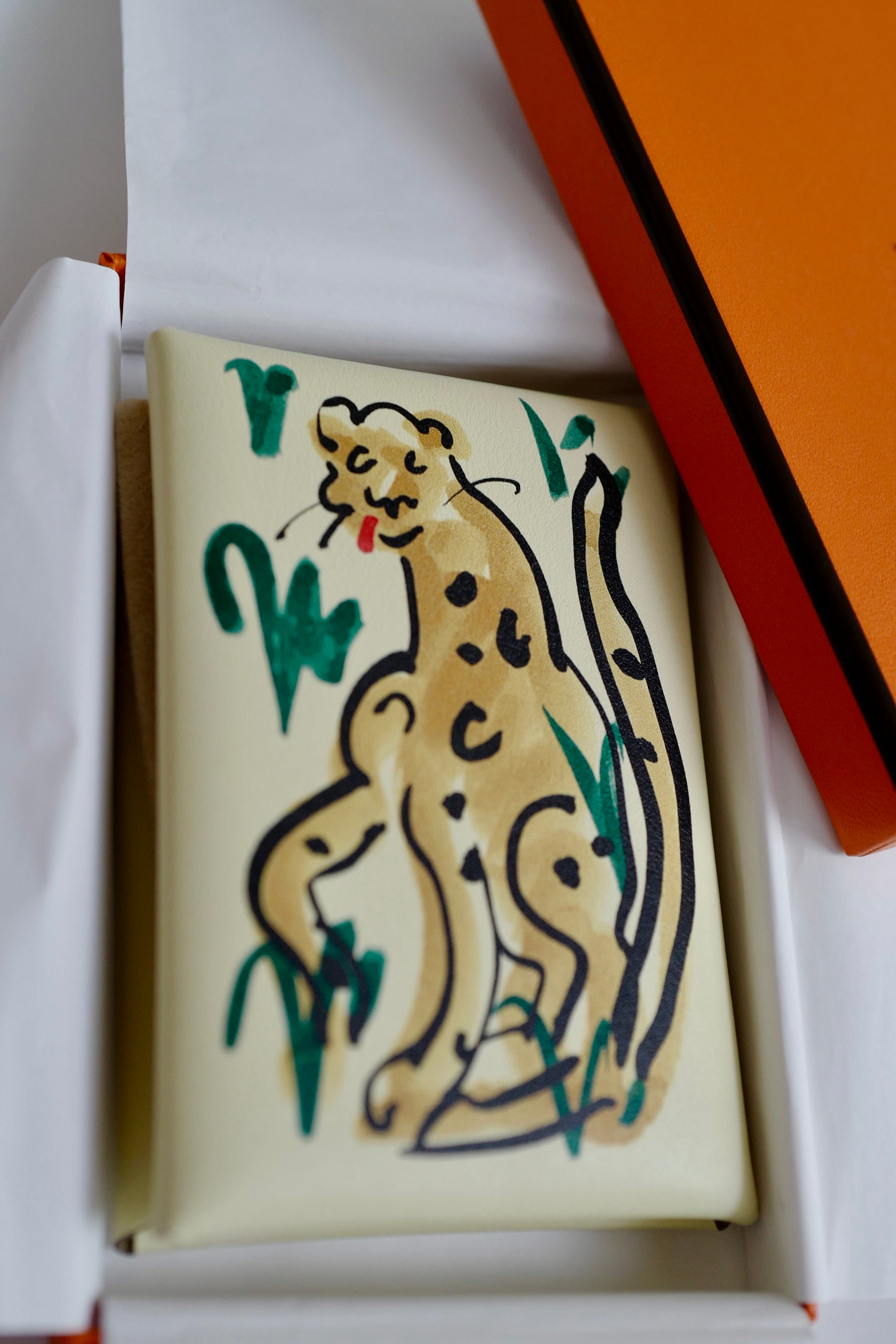 BNIB Hermes Calvi Duo in Spring Panther Veau Swift Card Holder PHW