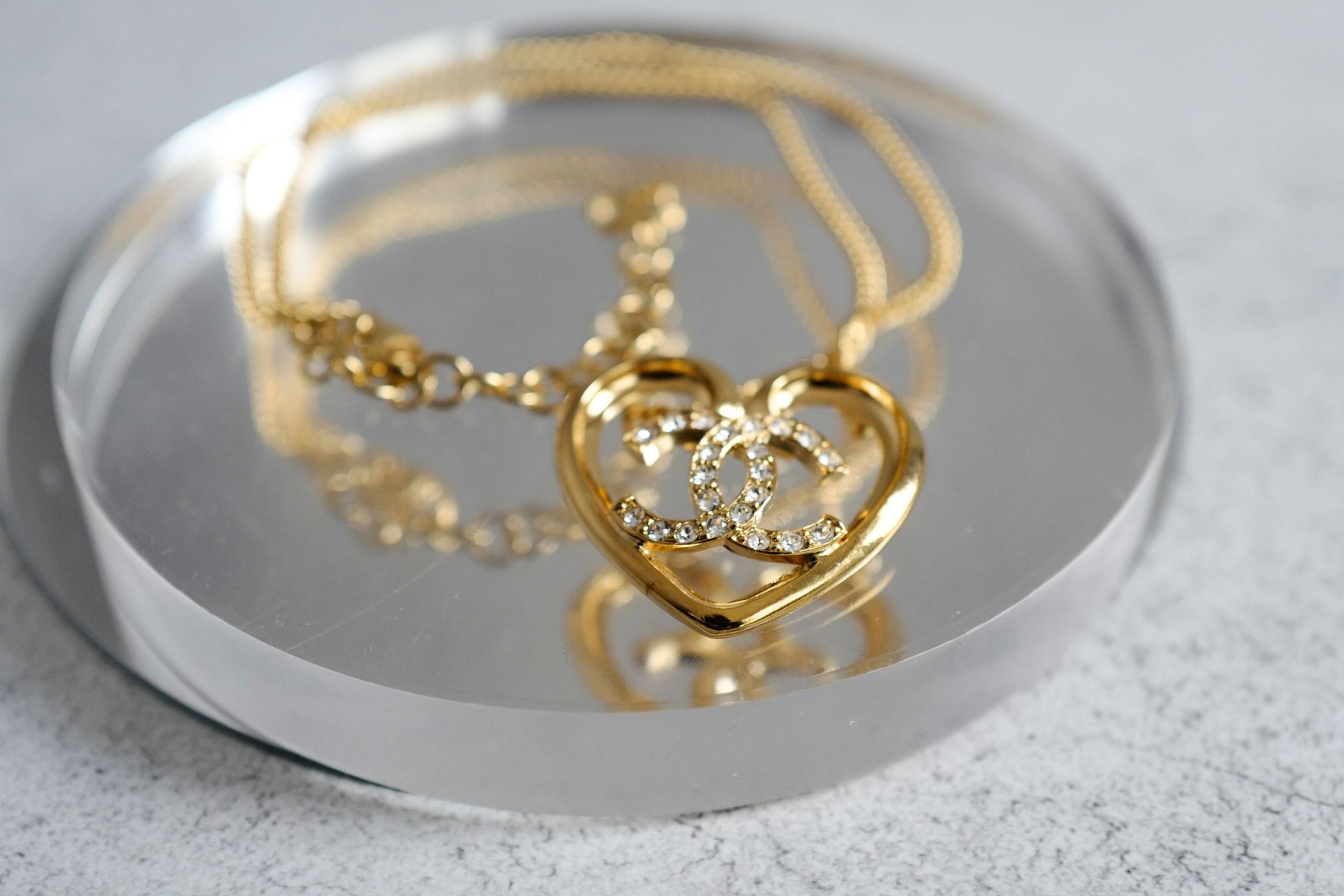 Chanel 23C Heart Gold Necklace with Crystals