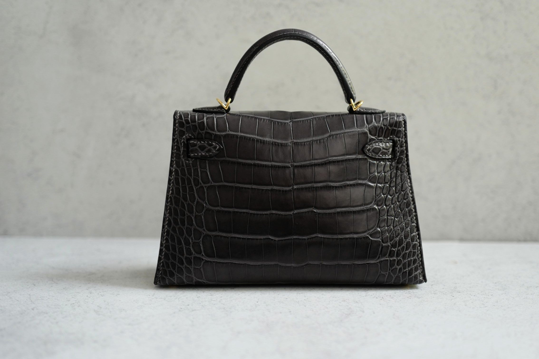 Hermès Mini Kelly Graphite Sellier Alligator Mississippiens K Stamp GHW