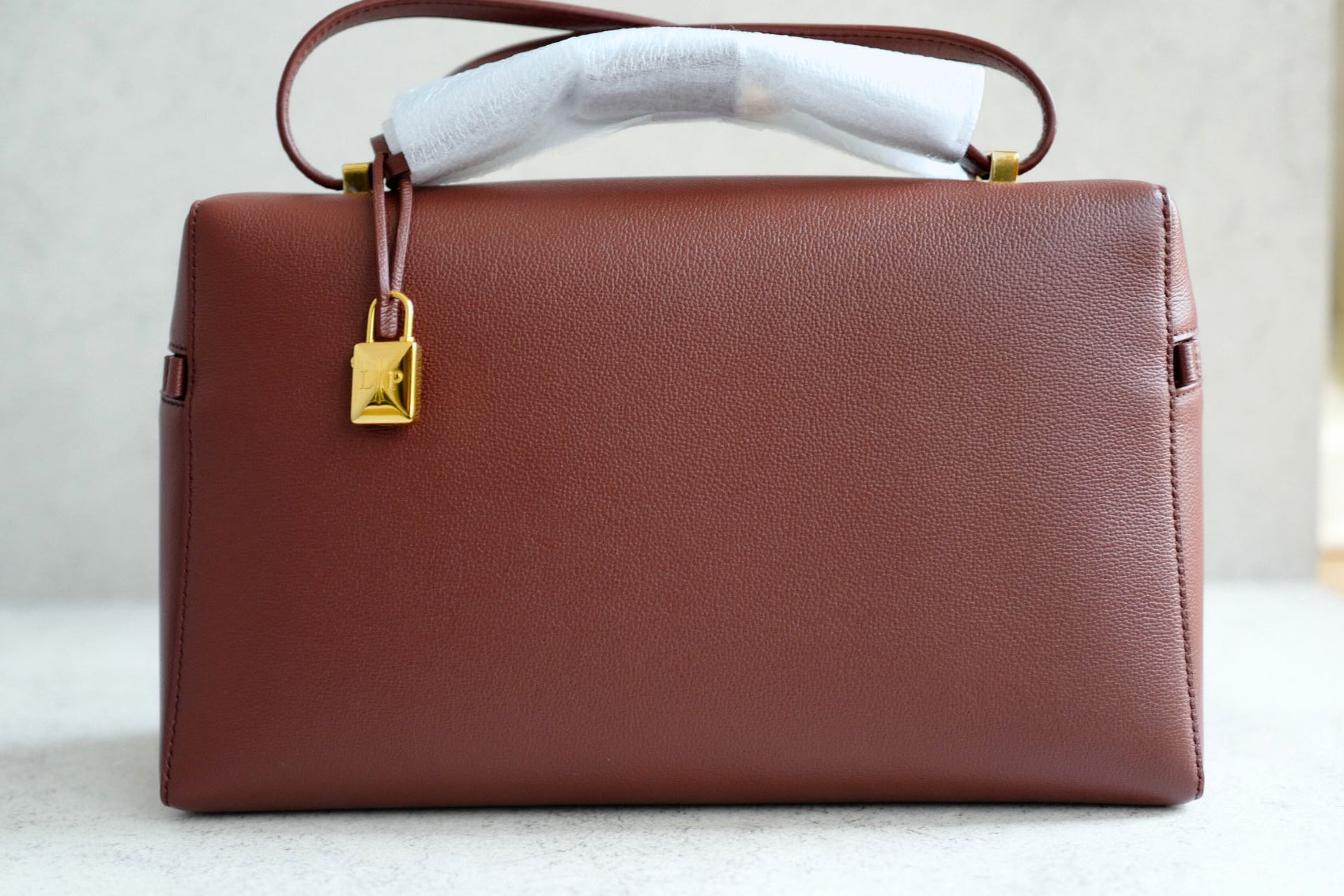 BNIB Loro Piana Extra Bag L27 Smoked Caramel In Grained Calfskin with Gold HW