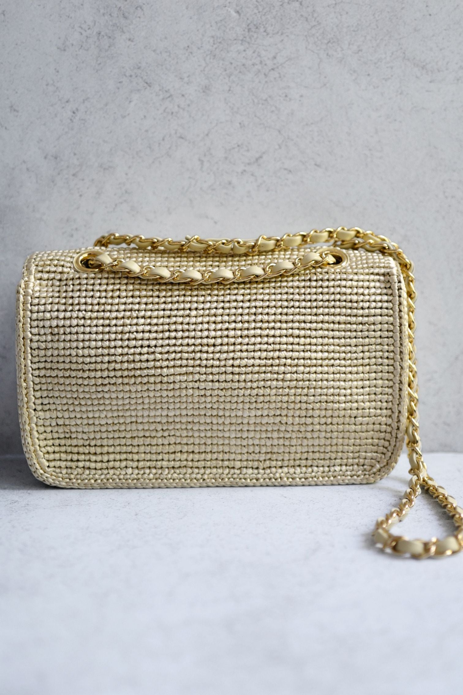 Chanel 26M Coco Beach Small Flap Bag Cream Braided Raffia Gold Hardware