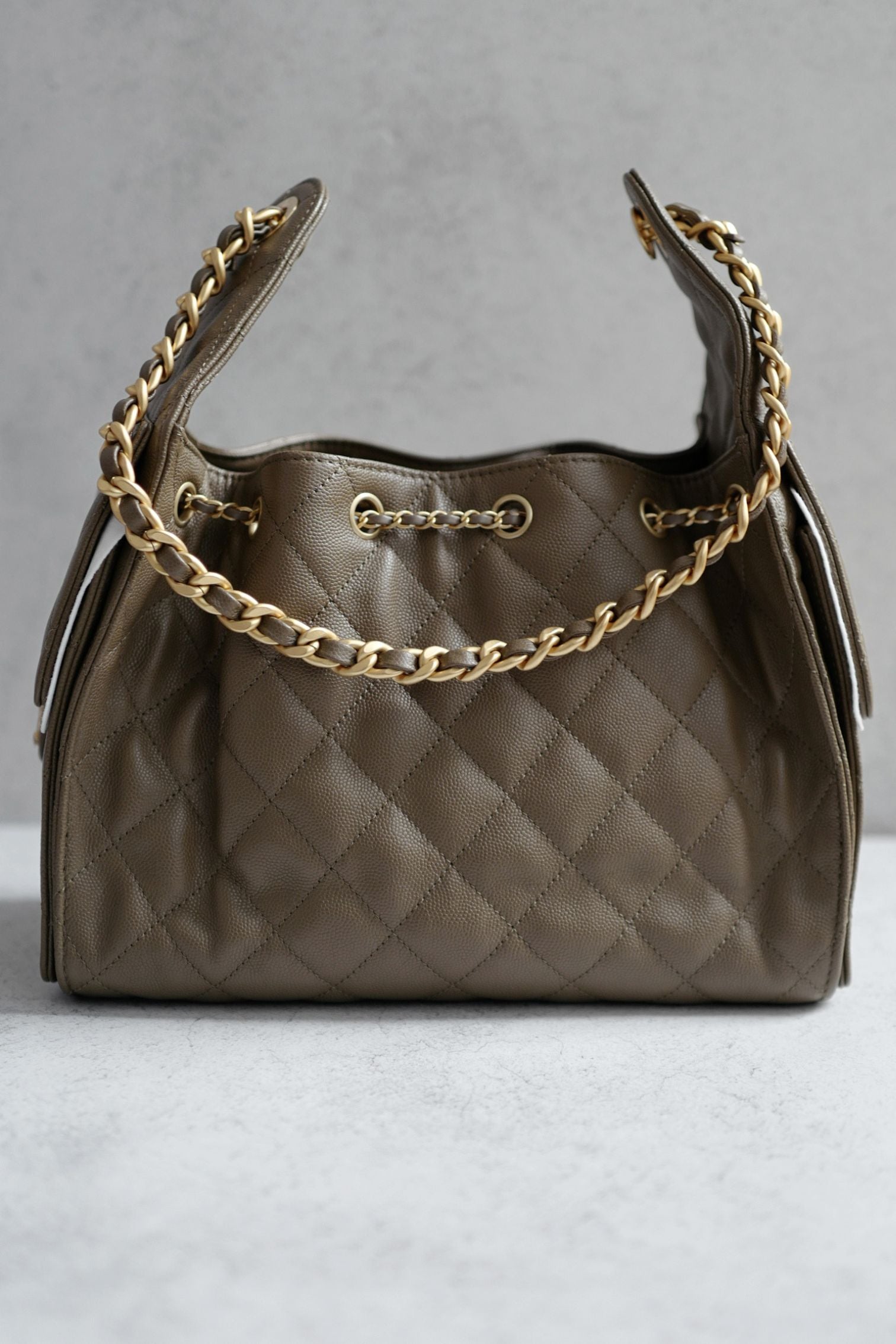 Chanel 26s Small Hobo Dark Khaki Grained Calfskin Gold Hardware