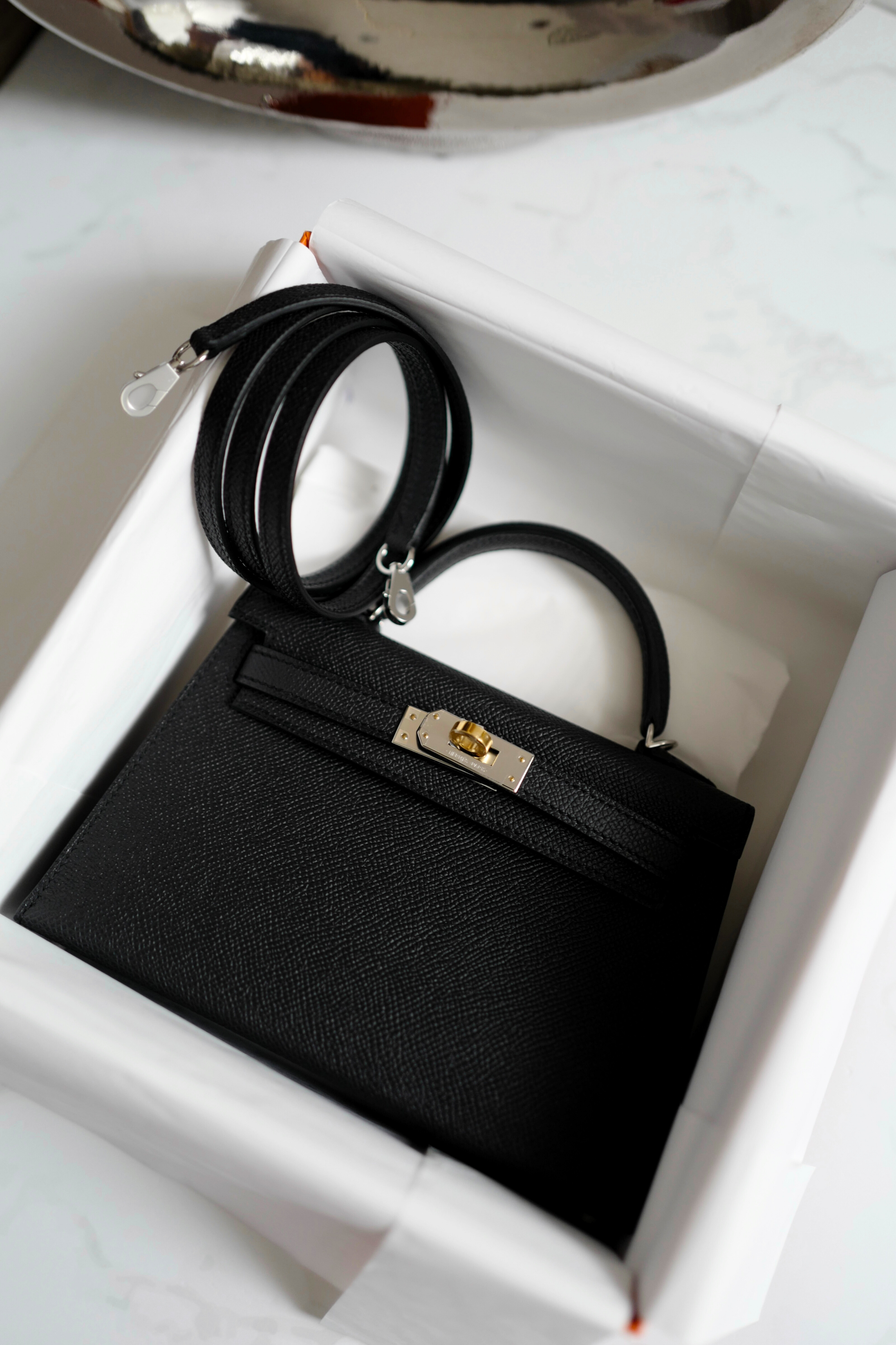 BNIB Hermes Mini Kelly Noir Black Epsom Electrum Hardware 2025