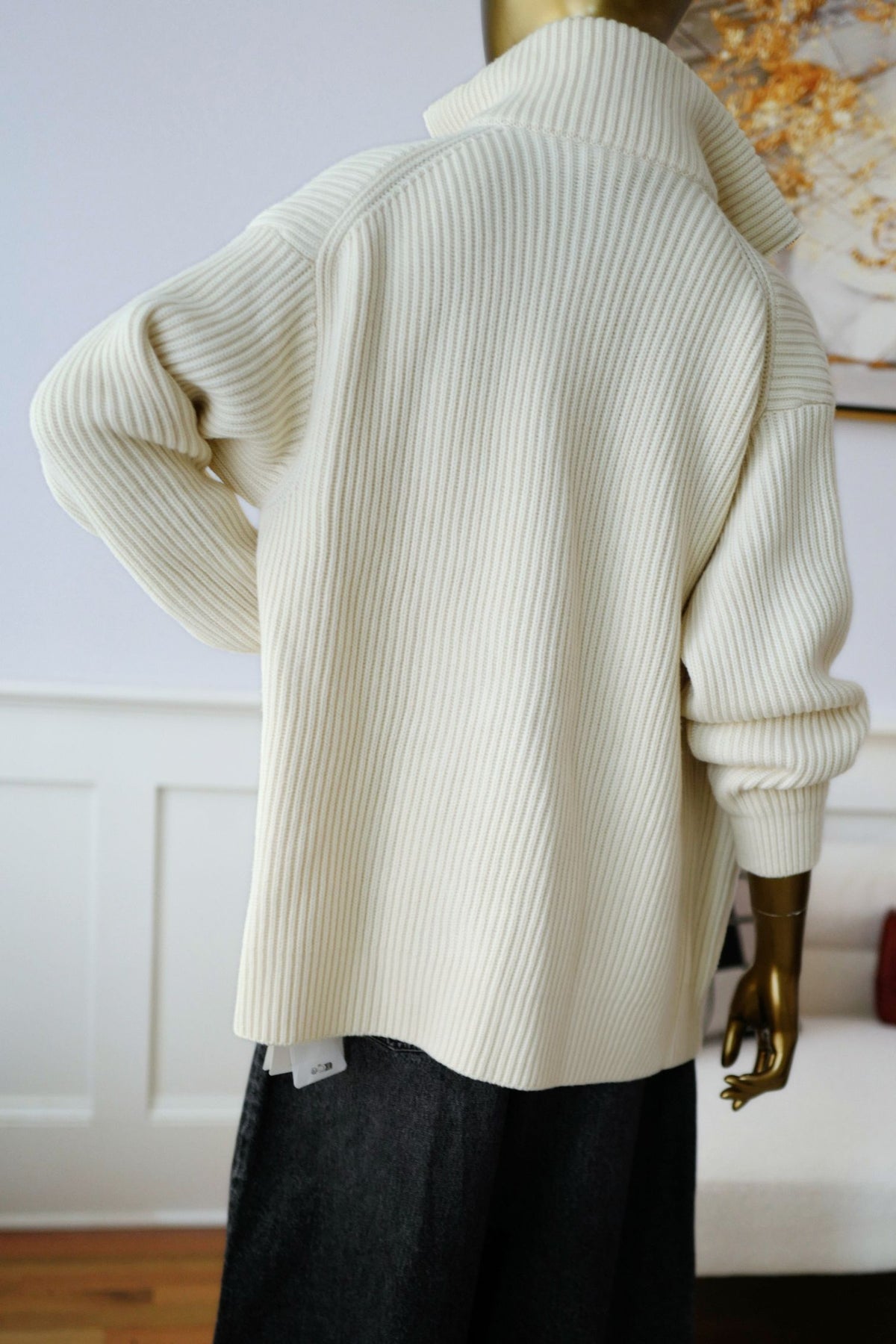 NEW Hermes Blouson Cardigan Blanc Naturel Wool Knit H Leather Pocket Size 34