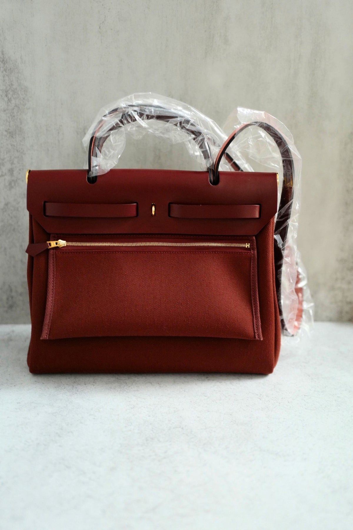 Hermes Herbag Zip 31 Rouge H Militaire Canvas Leather Gold Hardware