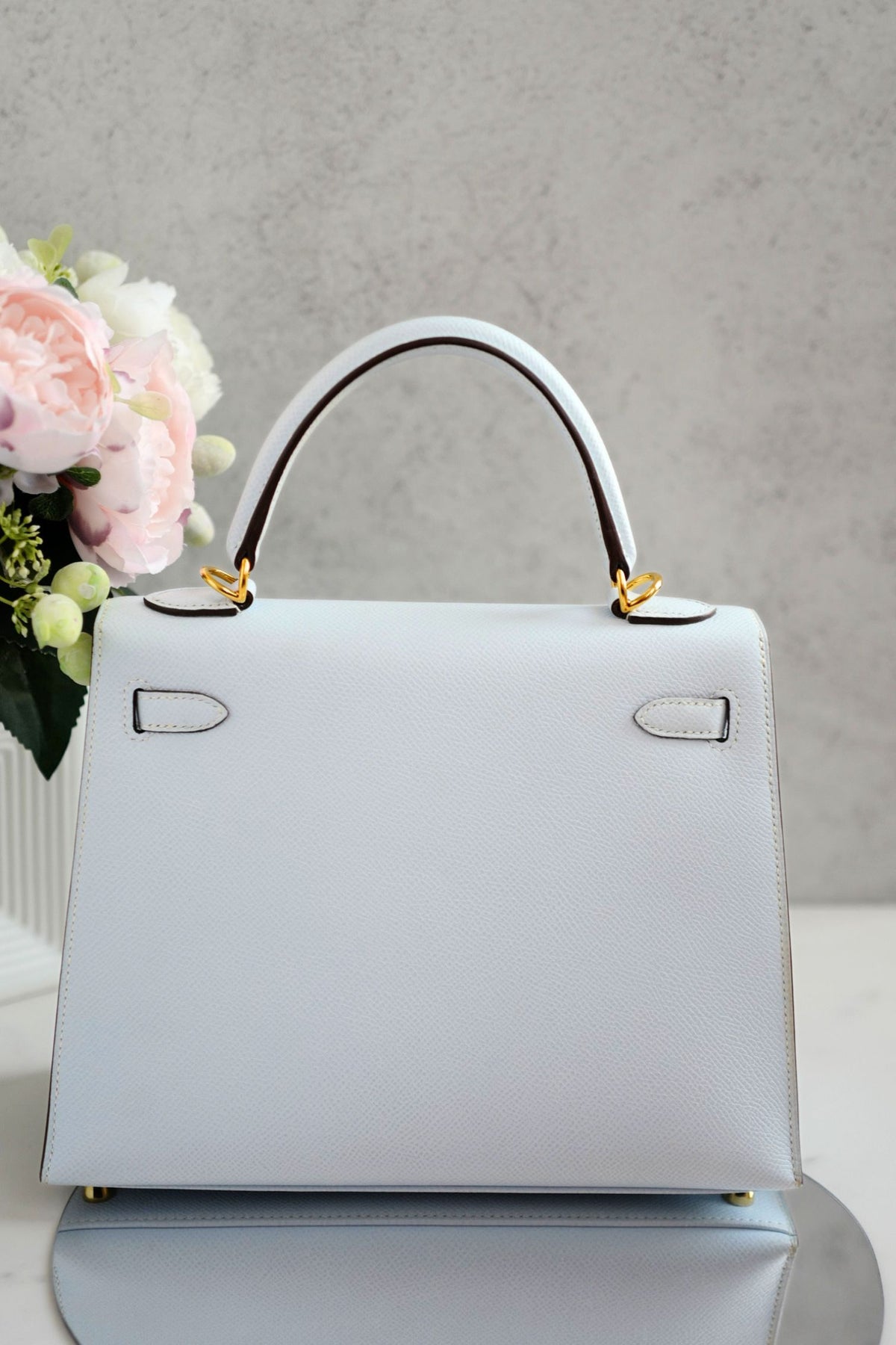 Hermes Kelly 25 Bleu Brume Epsom Sellier Gold Hardware