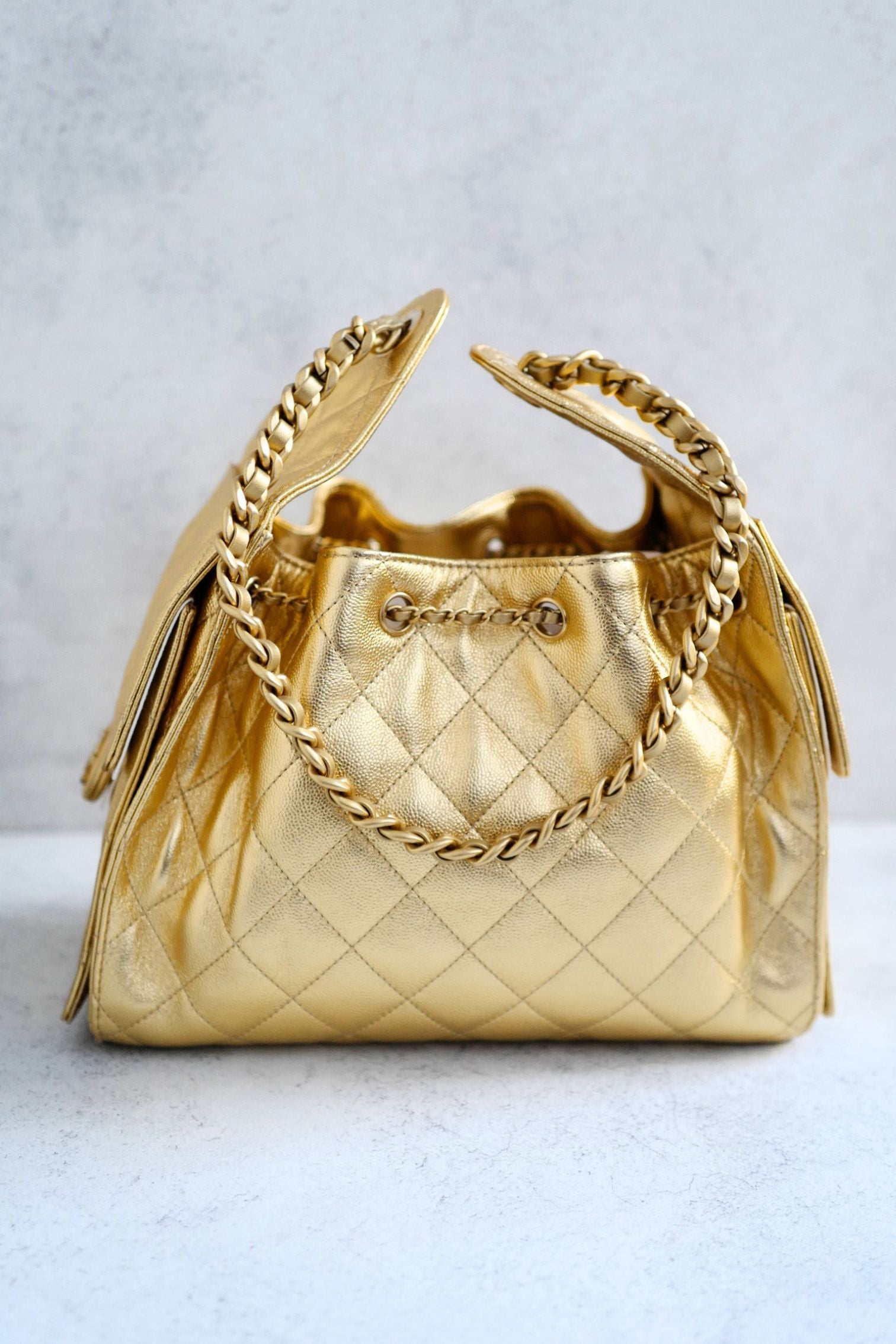 Chanel 26C Small Hobo Gold Metallic Grained Calfskin Gold Hardware