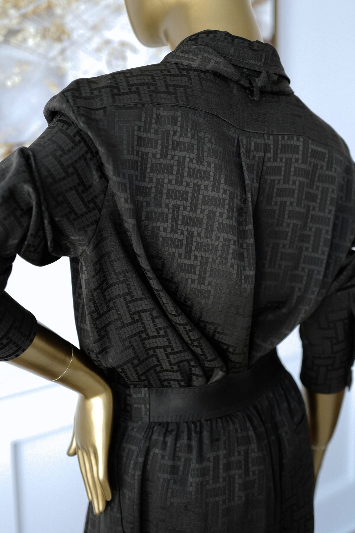 NEW Hermès Mosaïque Silk Jacquard Lavallière Black Masculine Shirt Size 36