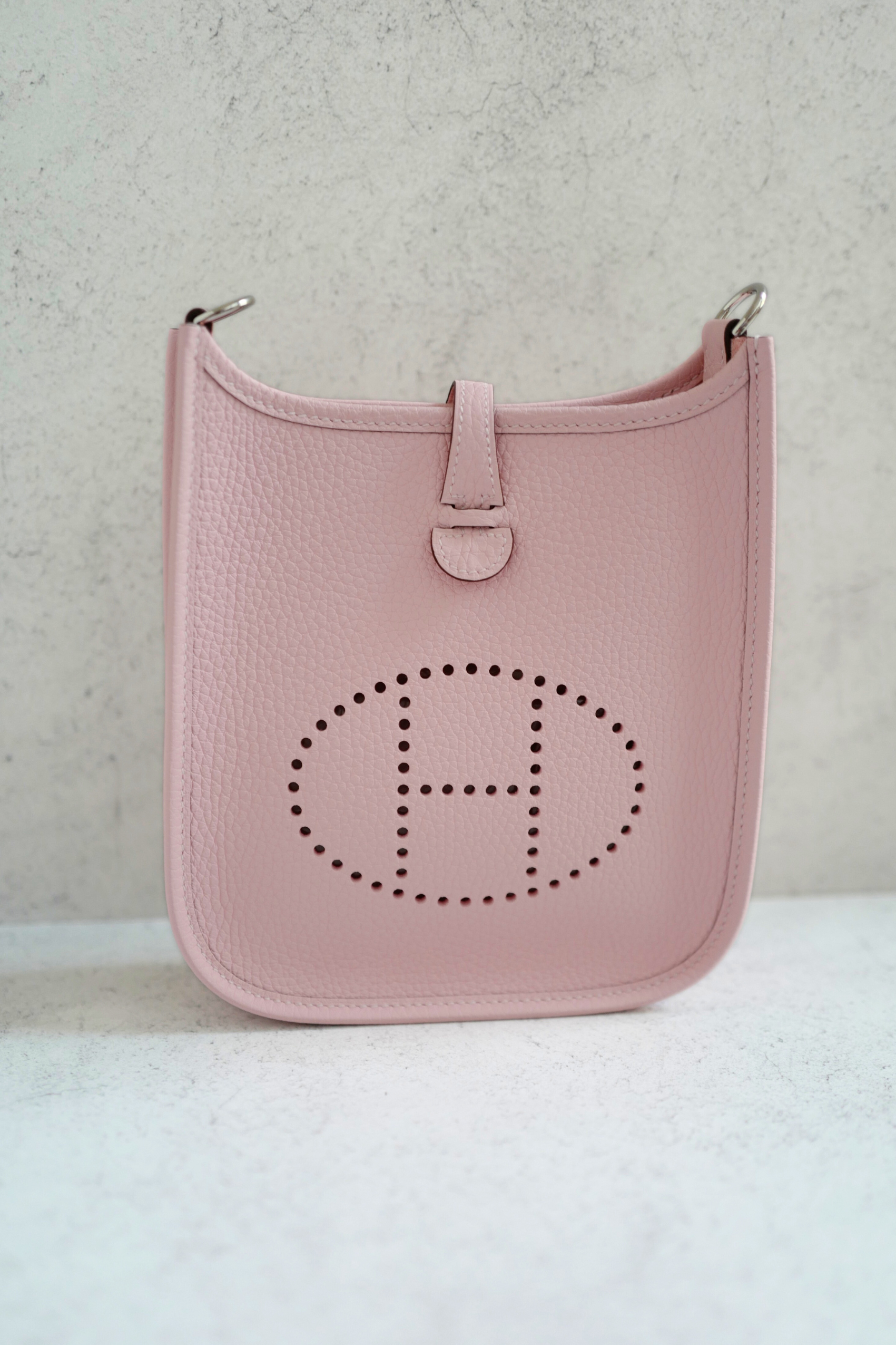 BNIB Hermès Mini Evelyne Bag Rose Sakura Clemence Leather Palladium Hardware