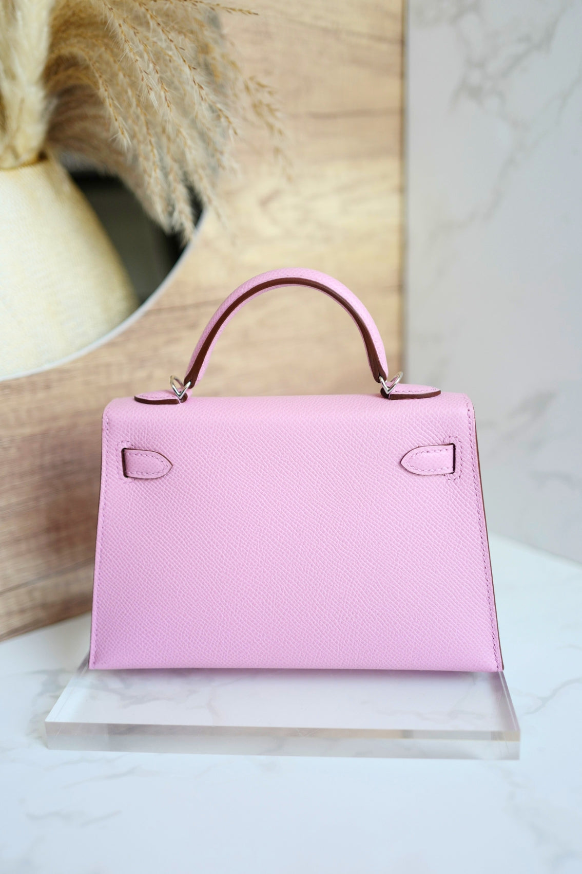 Hermès Mini Kelly Mauve Sylvestre Epsom Leather Palladium Hardware K Stamp