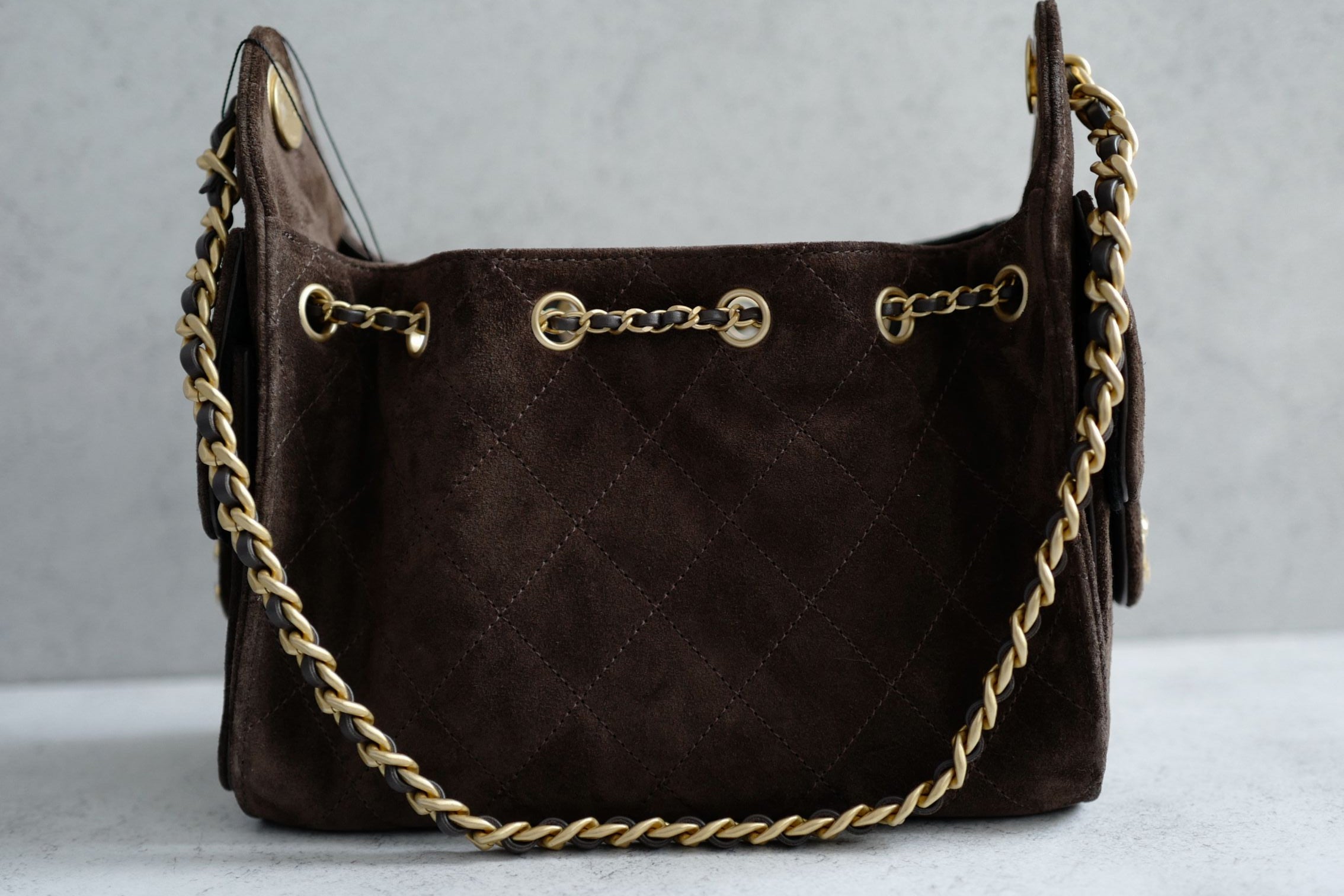 Chanel 26C Mini Hobo Dark Brown Suede Calfskin Gold Hardware