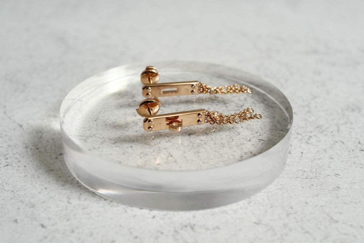 Hermès Kelly Gavroche Earrings Small Model 18K Rose Gold 18 Diamonds
