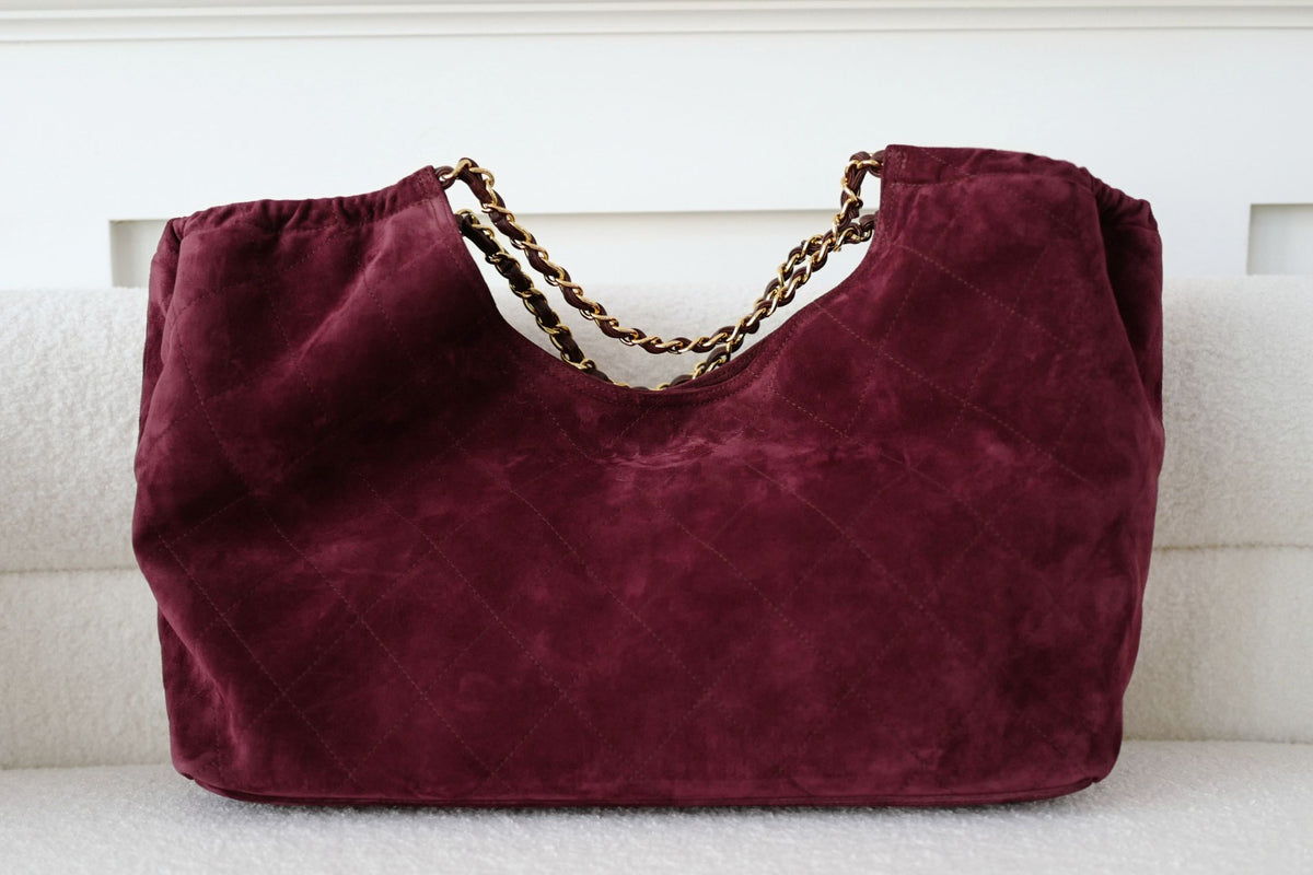 NEW Chanel 26B Large Tote Bordeaux Burgundy Suede Calfskin Gold Hardware