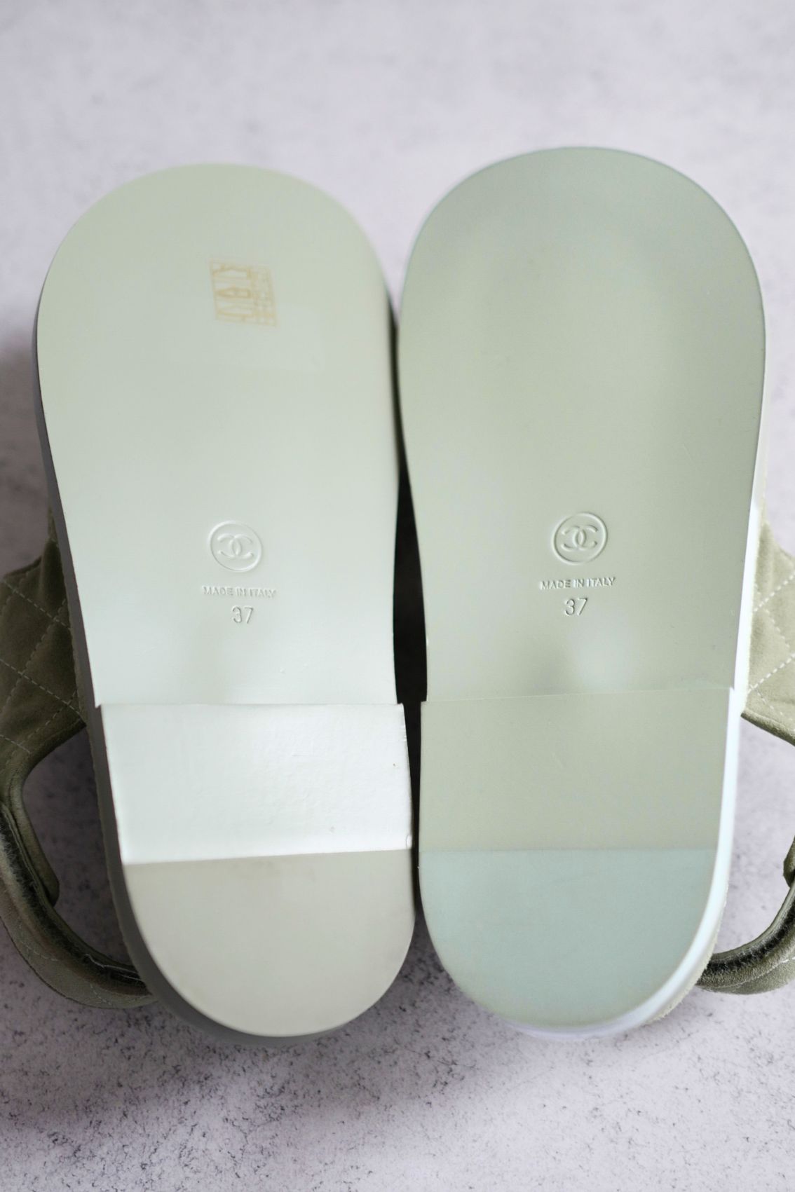 Chanel DAD SANDALS Green SUEDE LEATHER SANDAL Size 37 BNIB