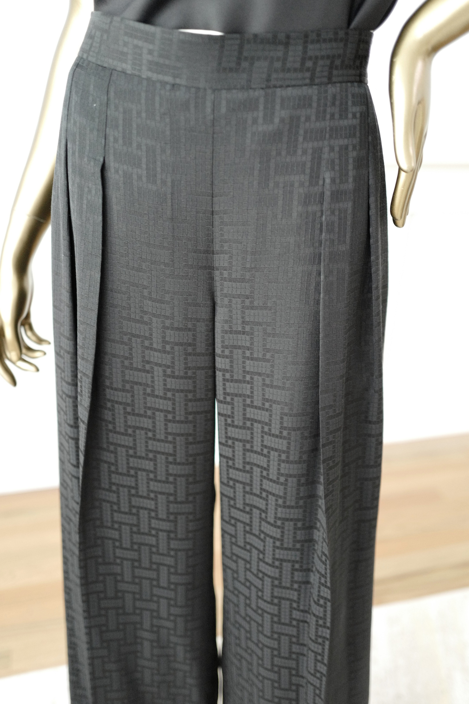 New Hermès Mosaique Wide-Leg Pants Noir Black Size 36
