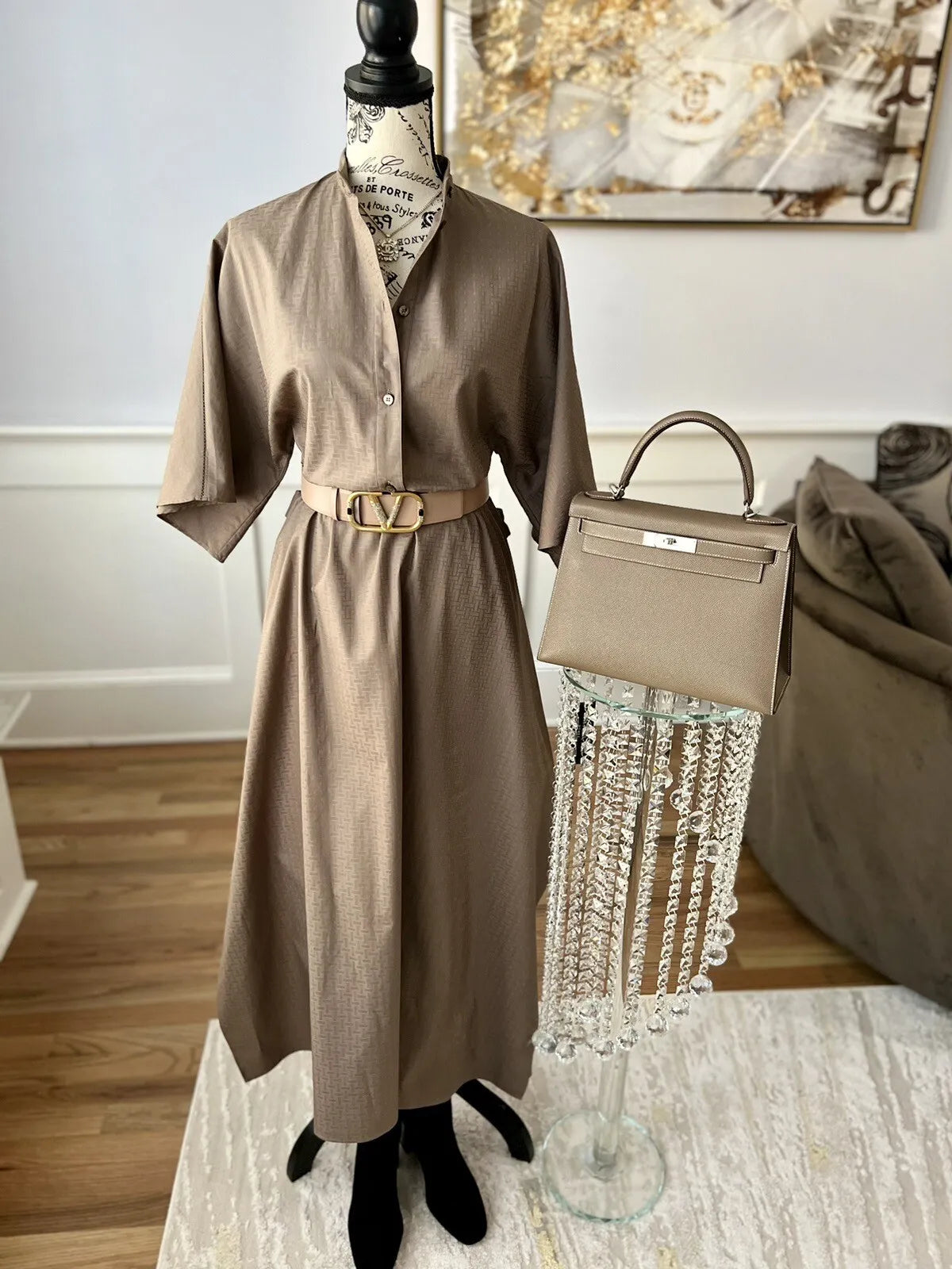 BNIB Hermes Robe Inspi Mosaique Caftan Dress Gris Etoupe Size 34 $3500 Retail