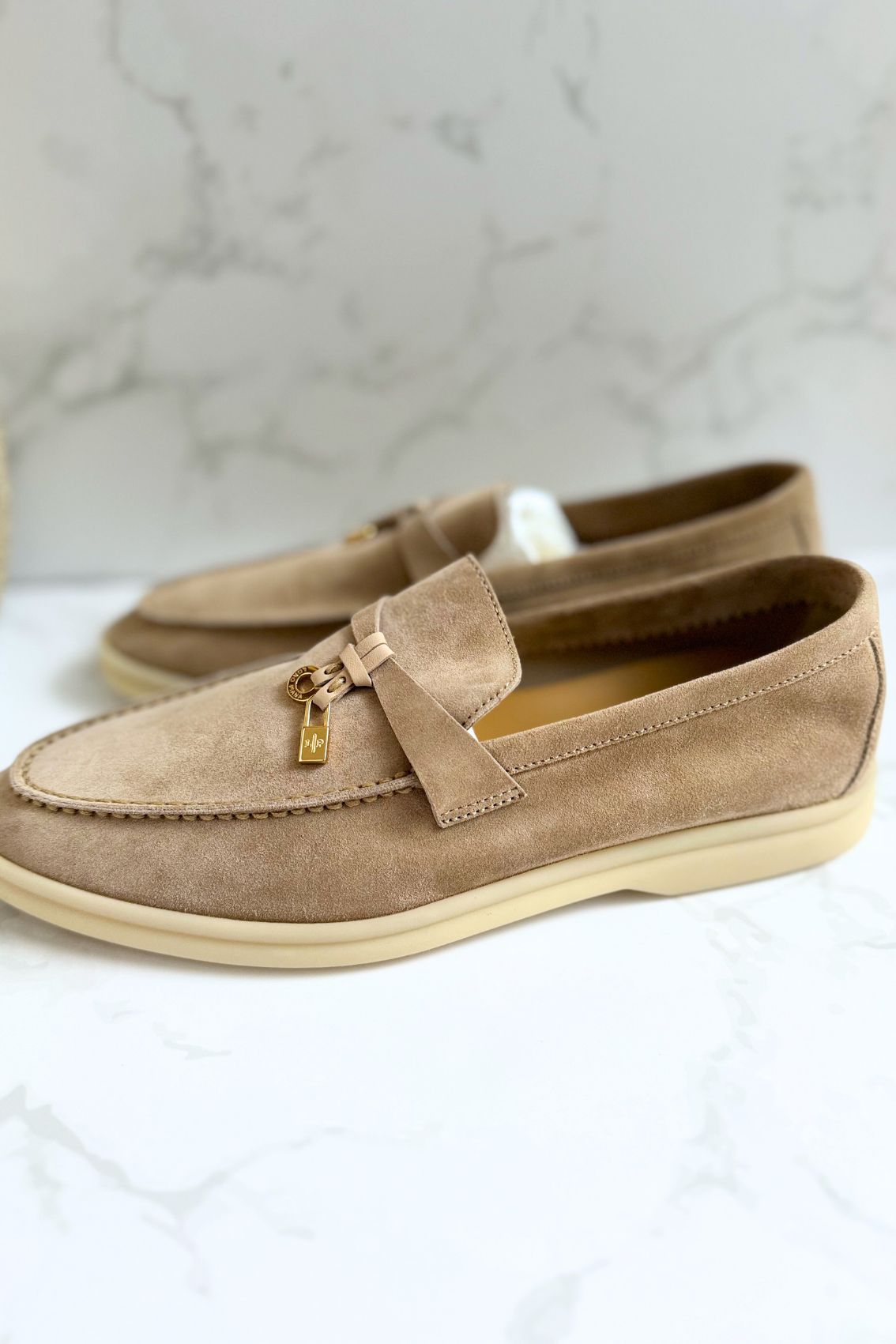 Loro Piana Summer Charms Walk Loafer Sandstone Suede Leather Size 40
