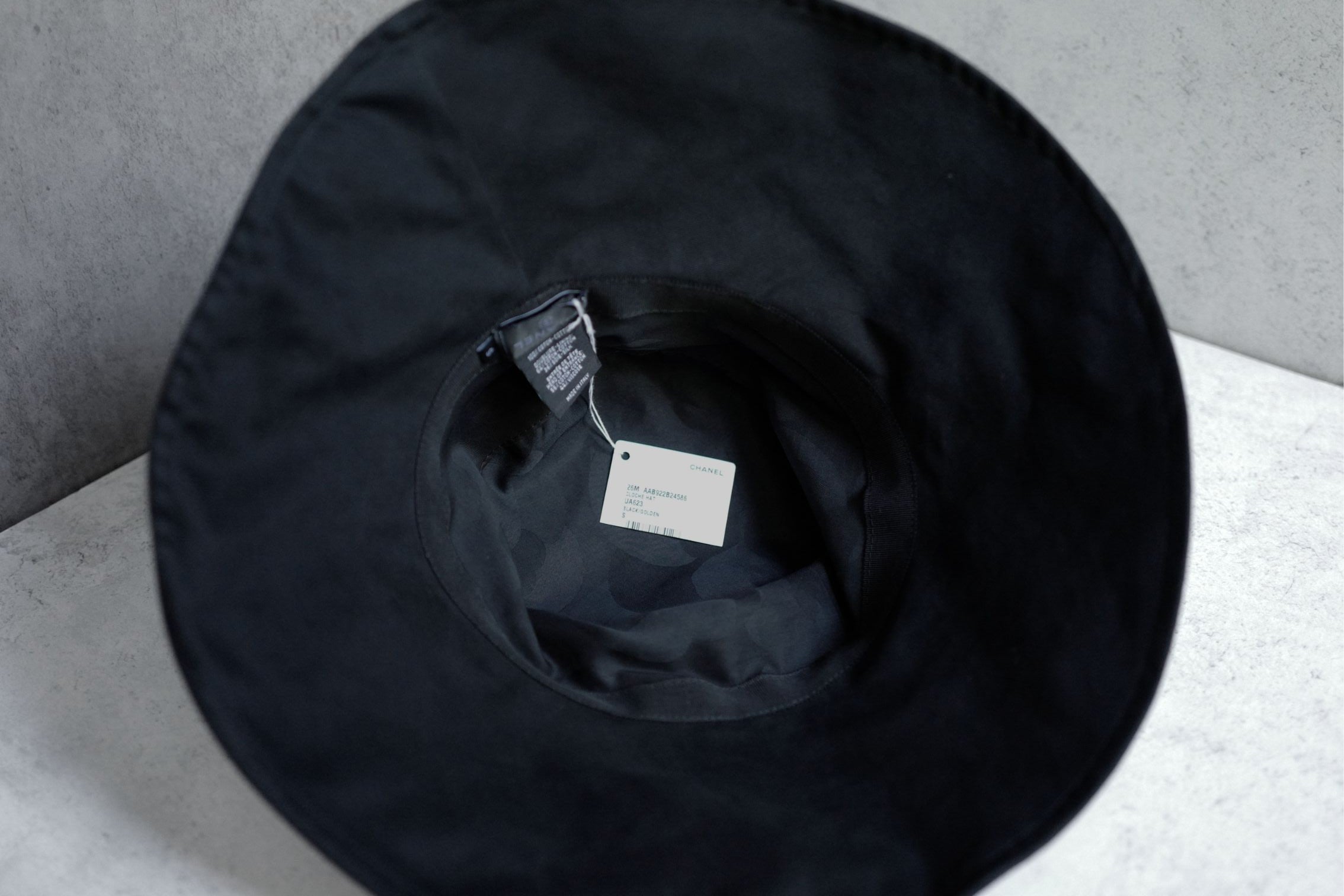 Chanel 26S Coco Beach Cloche Hat Black Cotton Metal Size S