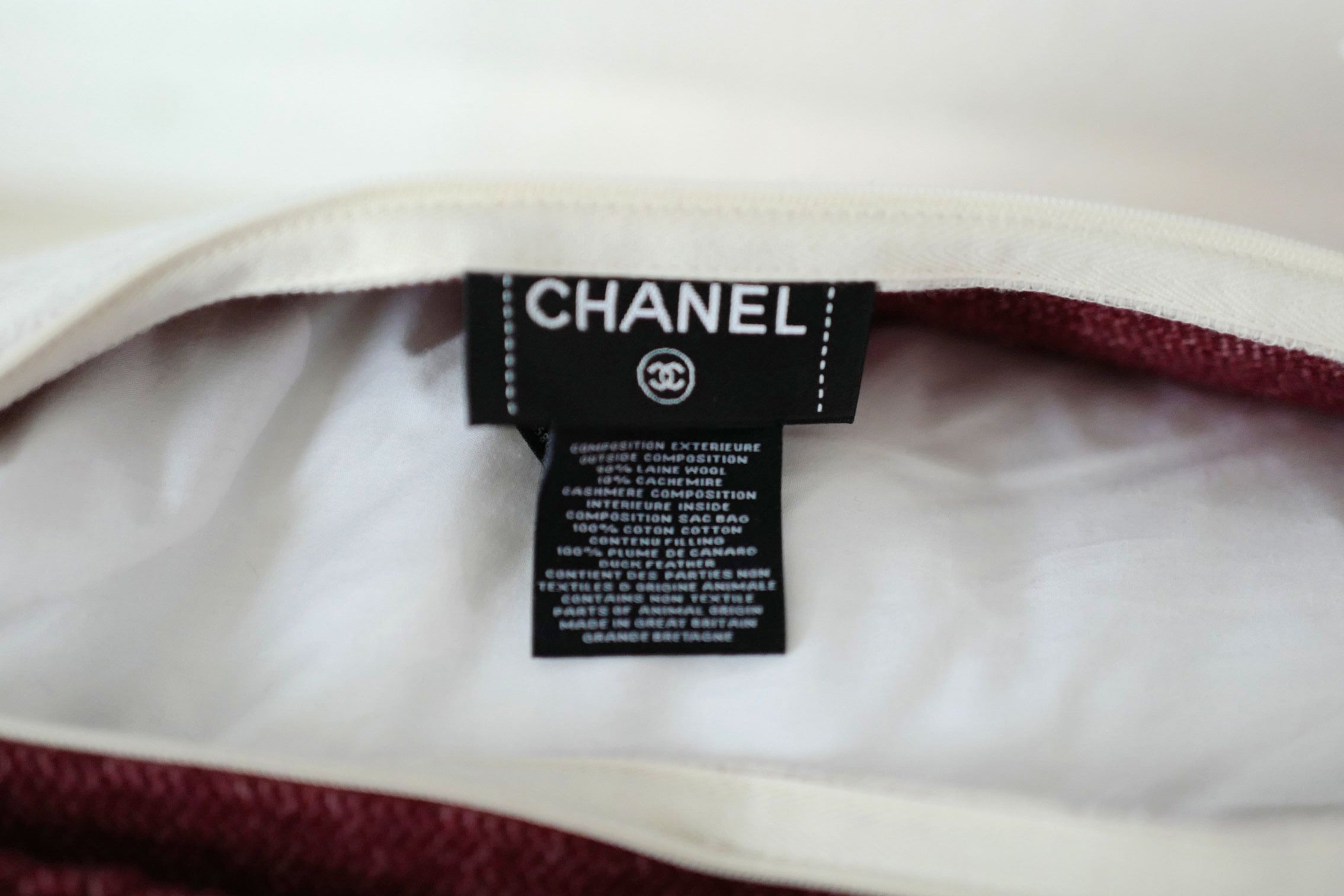 NEW Chanel CC Logo Pillow Burgundy White Wool Cashmere