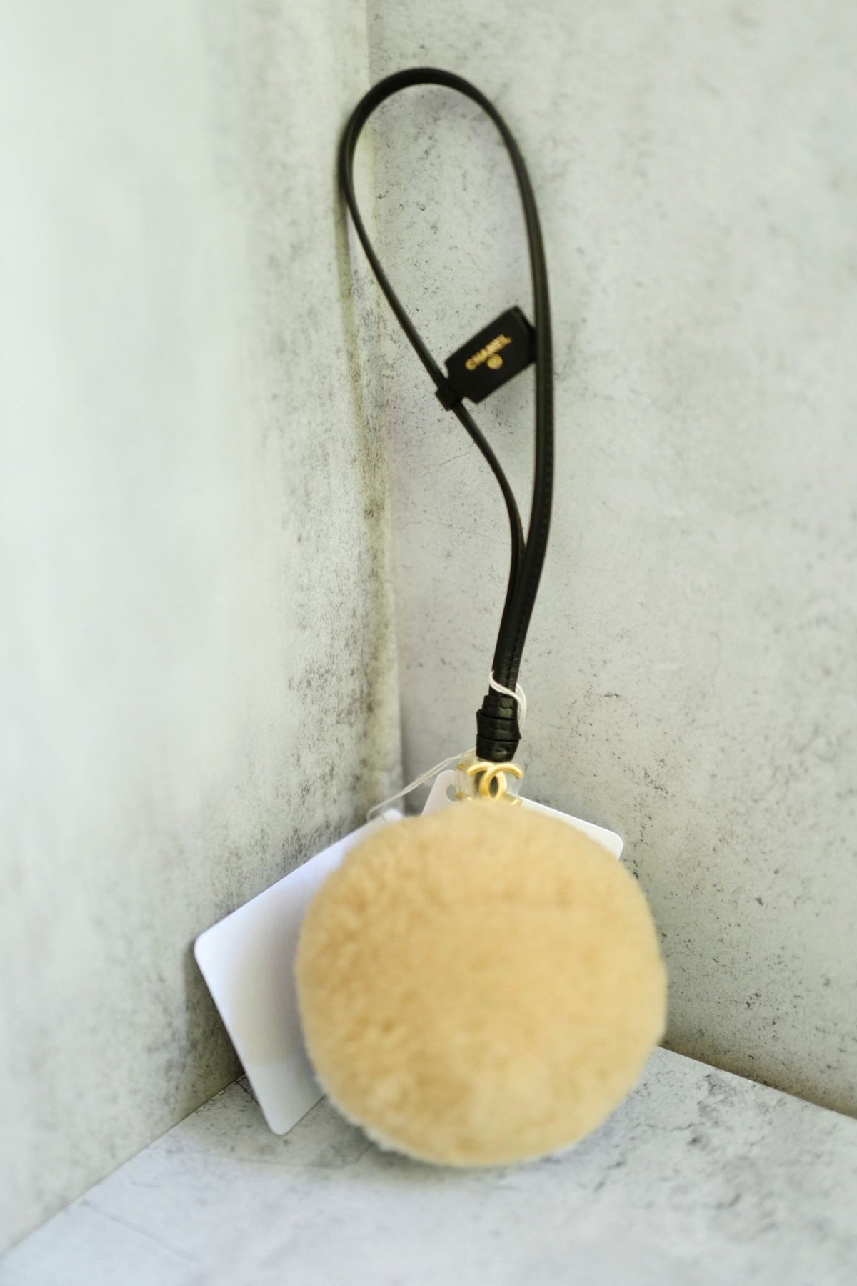 NEW Chanel 26N Coco Neige Mini Ball Bag Charm CC Logo Lambskin Shearling Black Beige