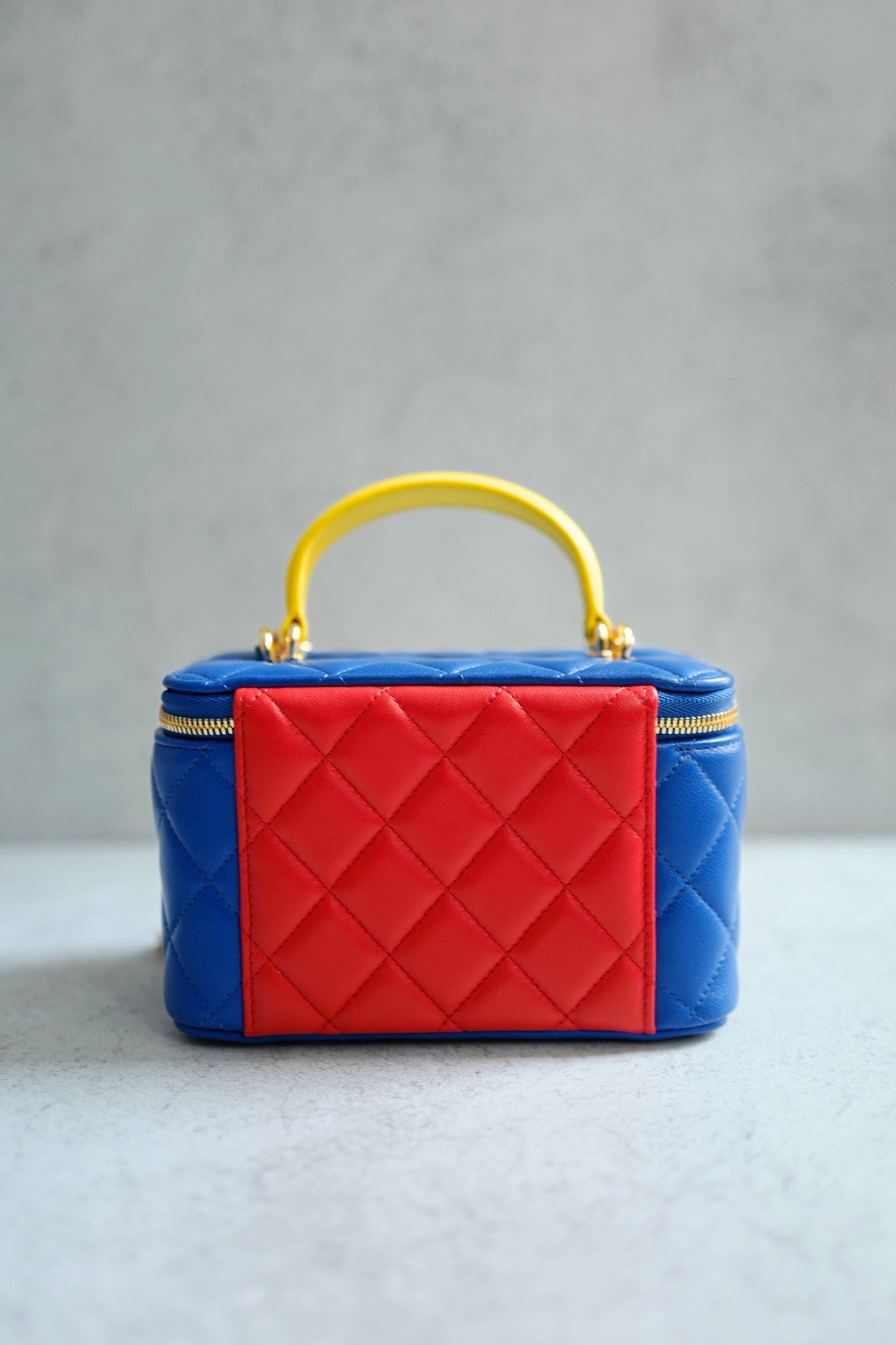 Chanel 26A Long Vanity Superman With Chain Lambskin Blue/Yellow/Red Gold HW