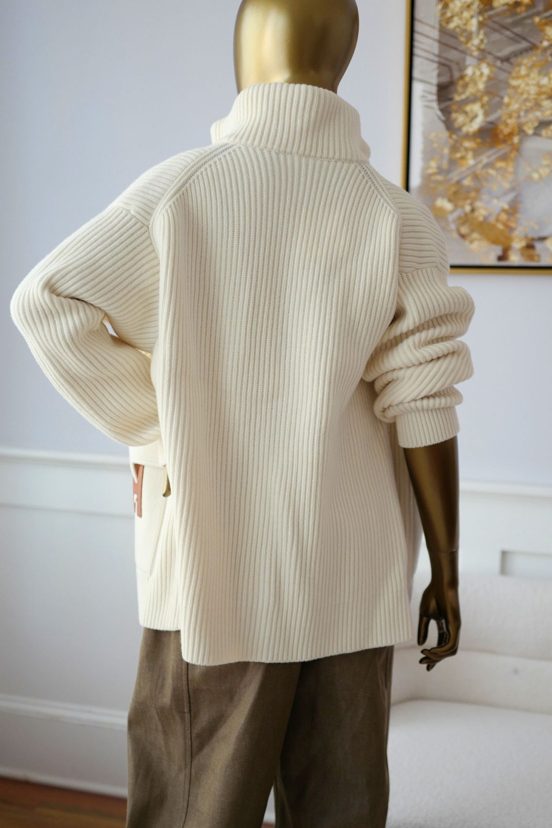 Hermès Blousson Cardigan Blanc Naturel Wool Knit Size 38
