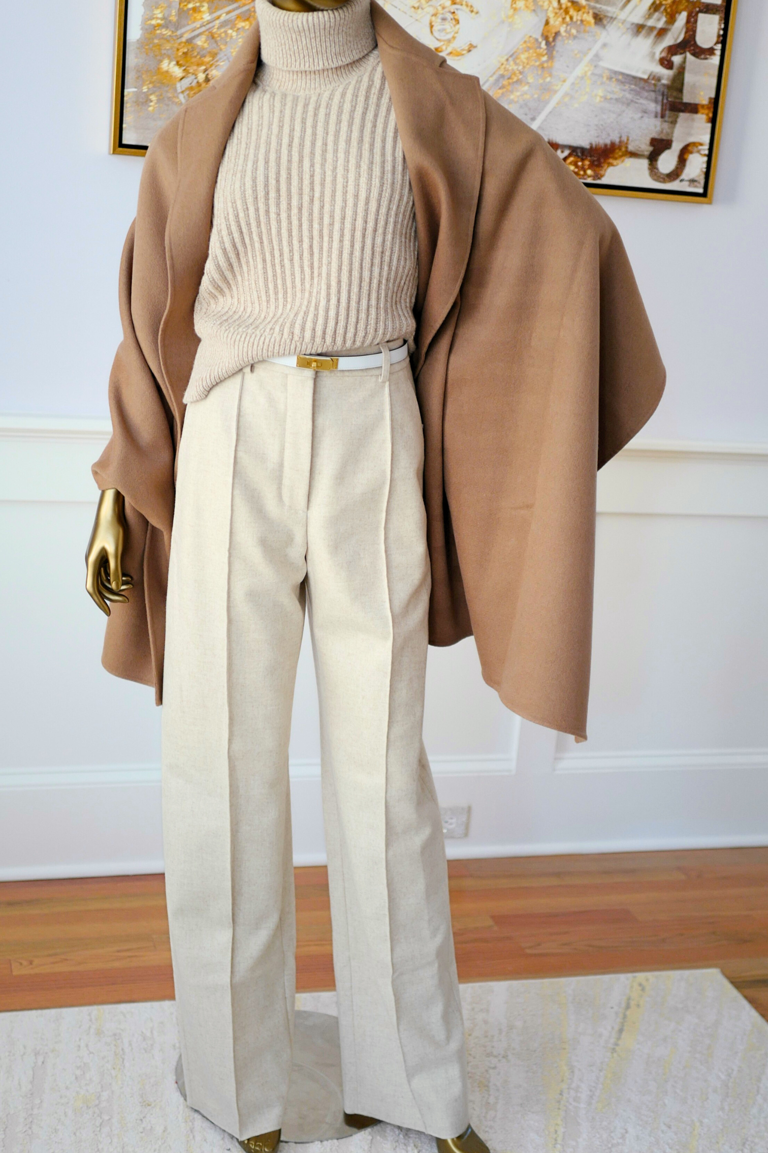 Hermès Étole Poncho 100% Cashmere Trompe L’Oeil HG 01 Camel