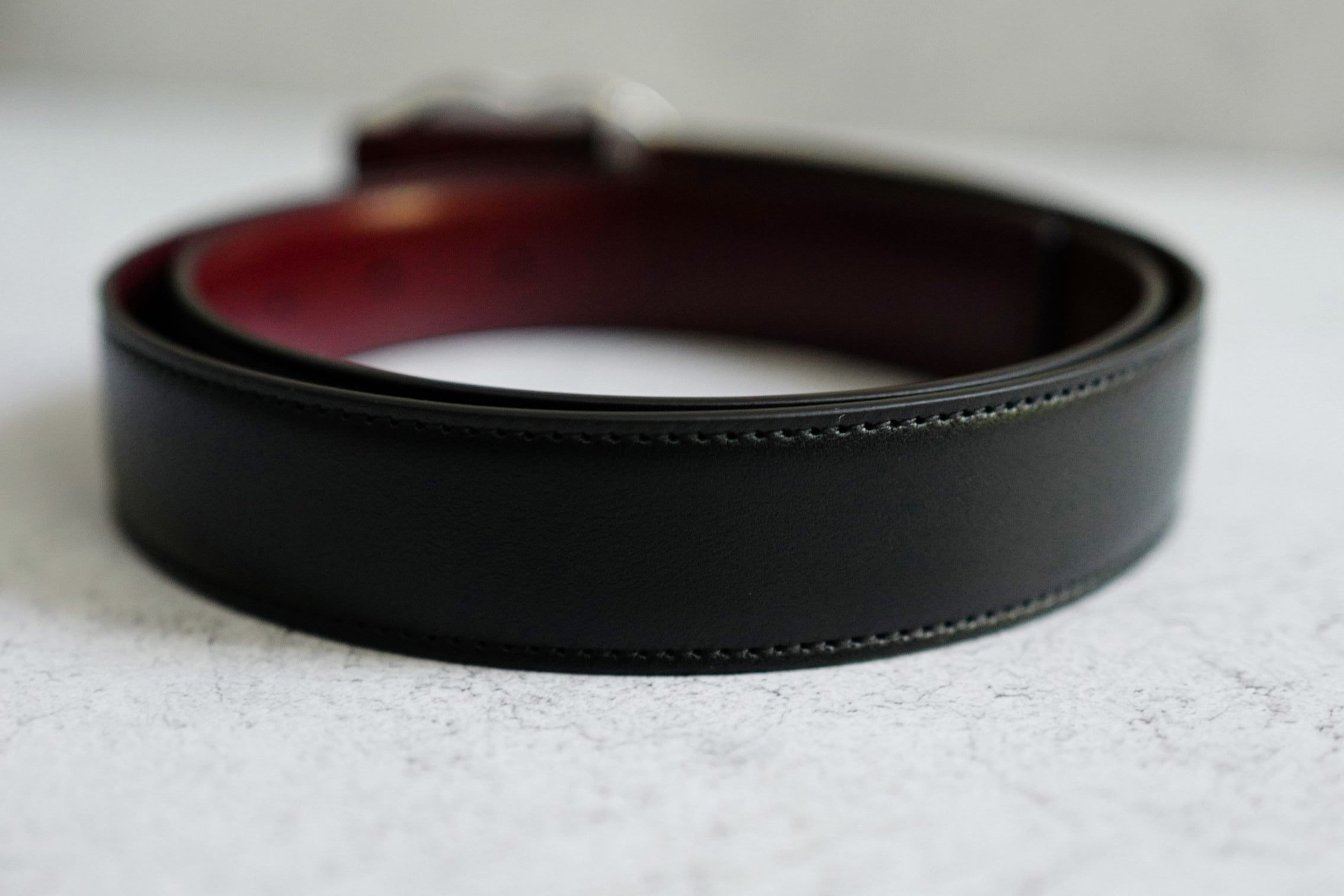 Chanel CC Reversible Belt Black Burgundy Silver Calfskin Metal Size 85