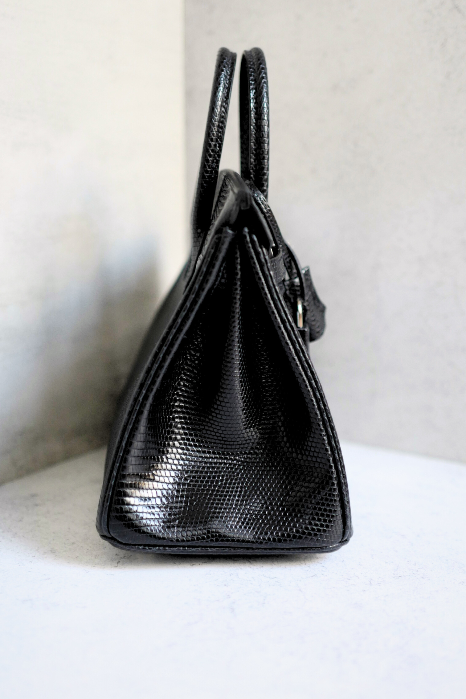 Hermès Birkin 25 Black Lizard Lisse with Palladium Hardware K