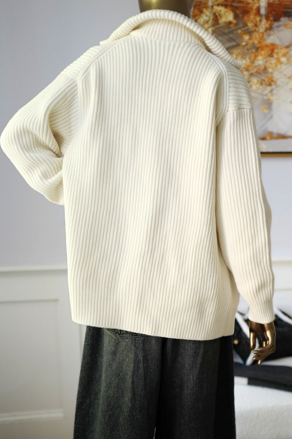 NEW Hermes Blouson Cardigan Wool Knit Blanc Naturel Size 34