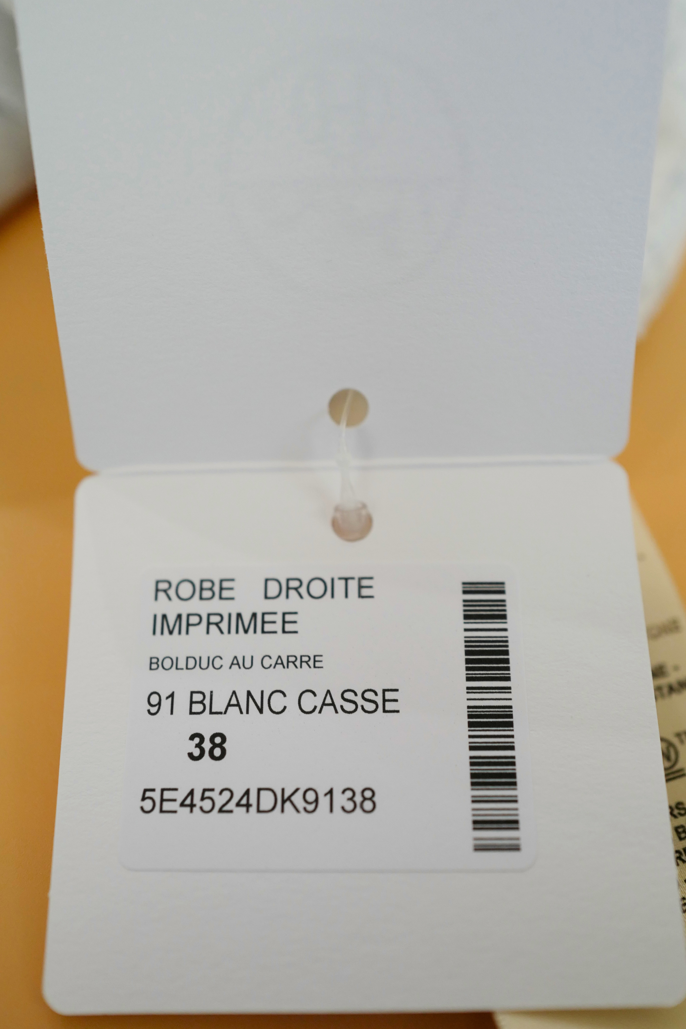 NEW Hermès Robe Droite Imprimée Bolduc au Carre Blanc Casse size 38