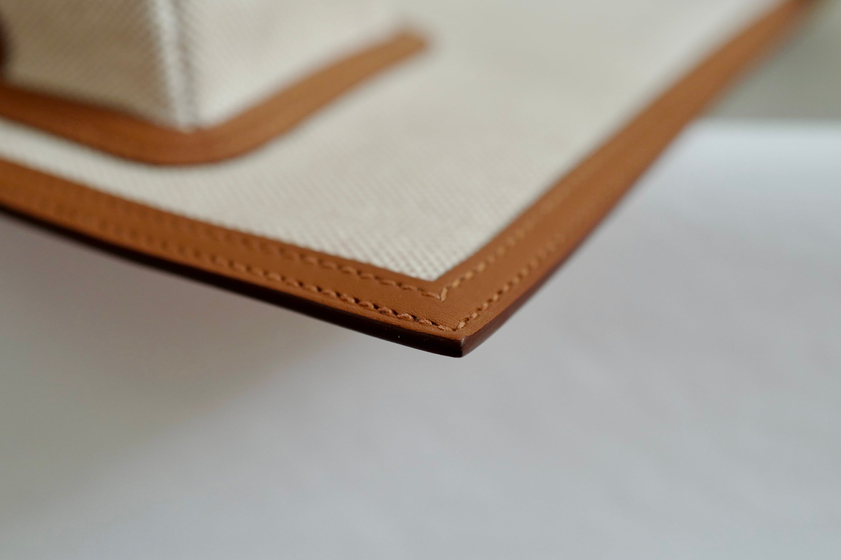 BNIB Hermès H Swift Canvas Cargo Travel Pouch in Ecru-Gold with Palladium HW