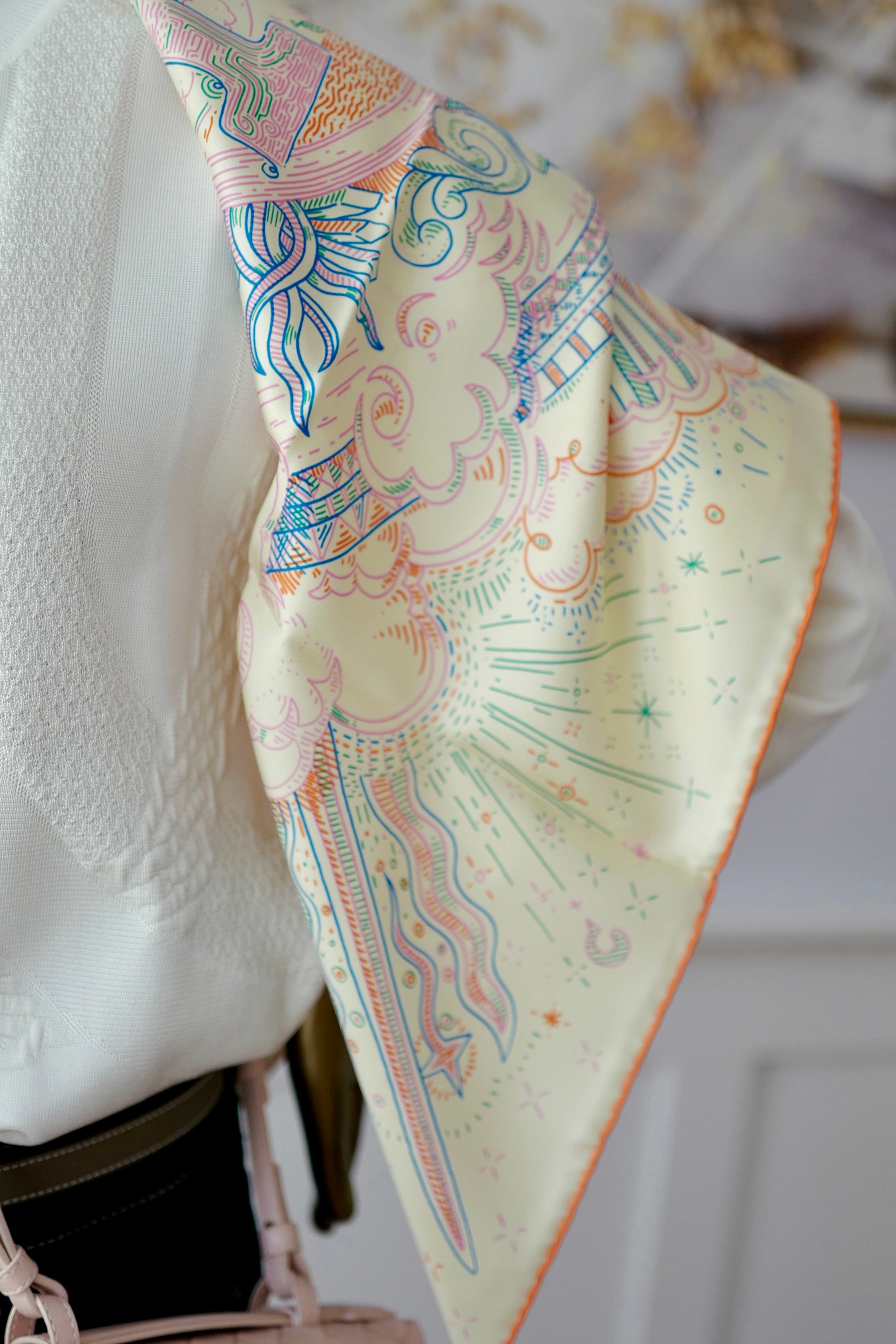 NEW Hermes Please Hold The Line Ac/Vanilla/Bleu 90 silk scarf